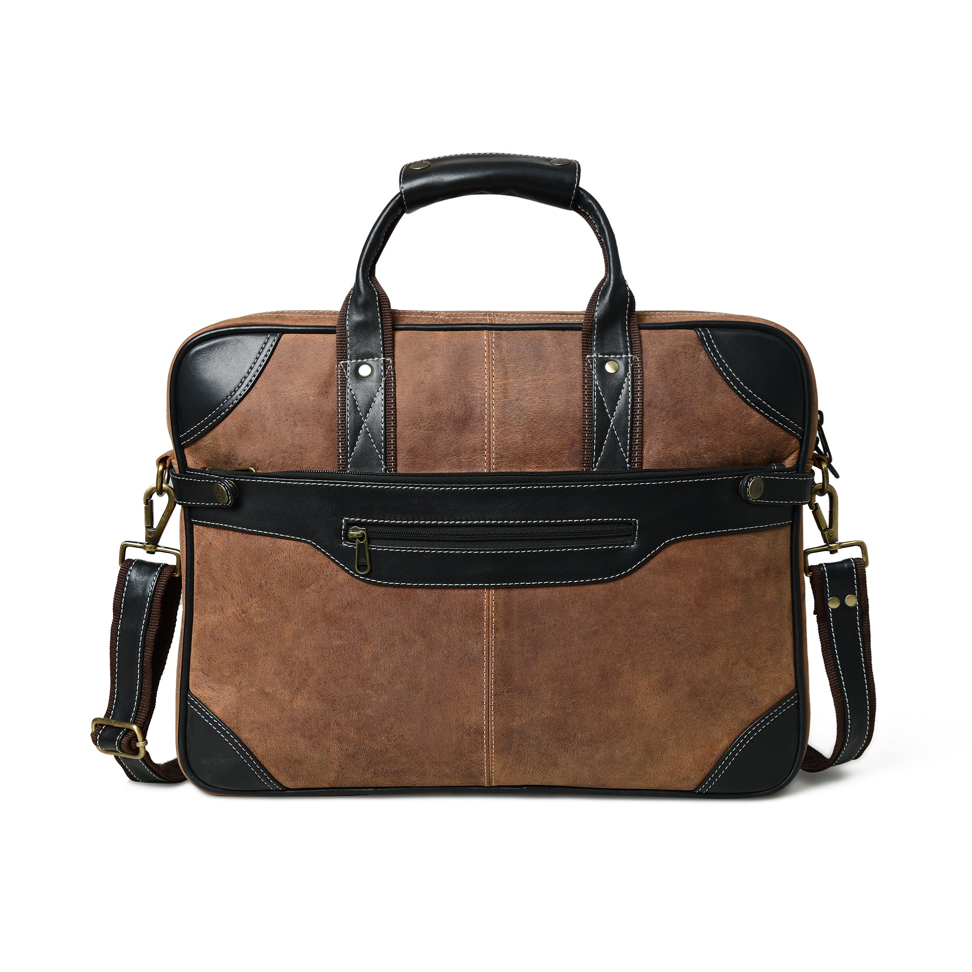 Two-Tone Brown & Black Leather Professional Briefcase