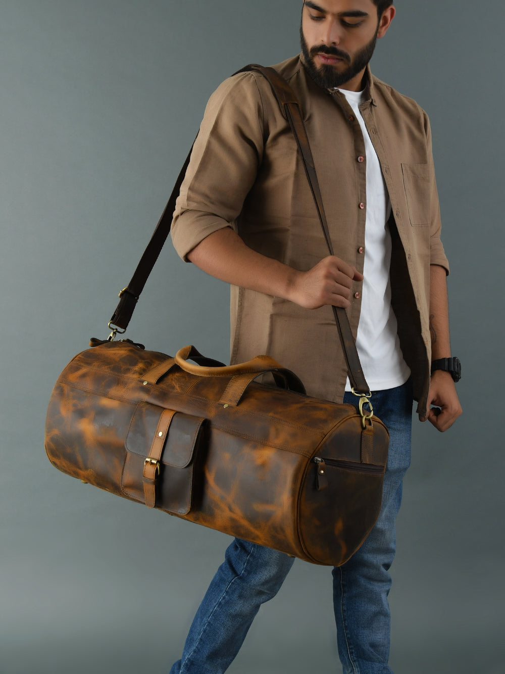 Artisan Tan Leather Weekend Duffel Bag