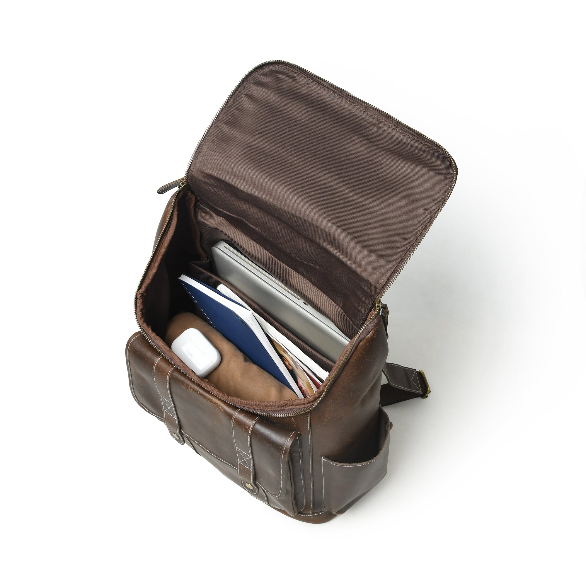 Vintage‑Style Full‑Grain Brown Leather Backpack