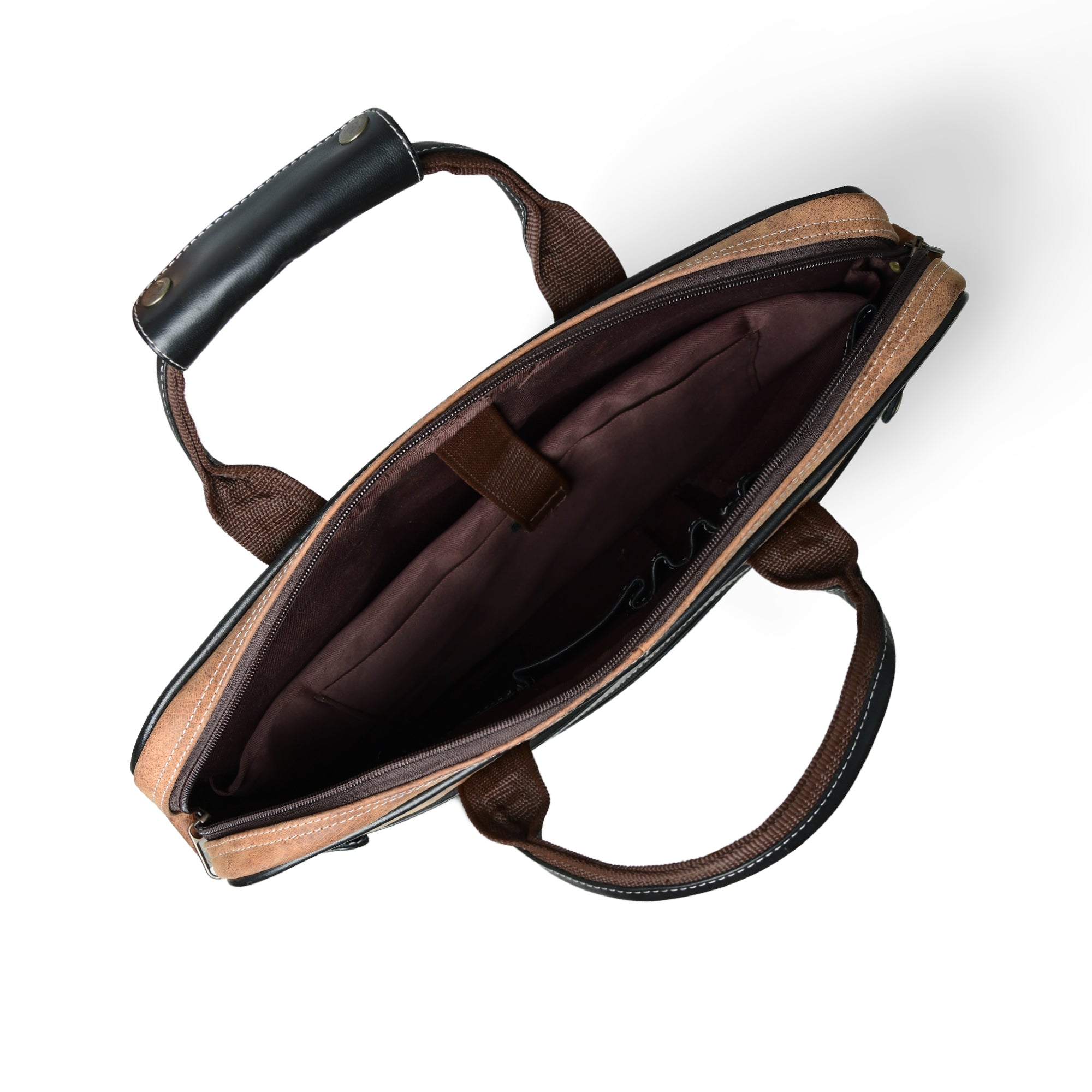 Two-Tone Brown & Black Leather Professional Briefcase