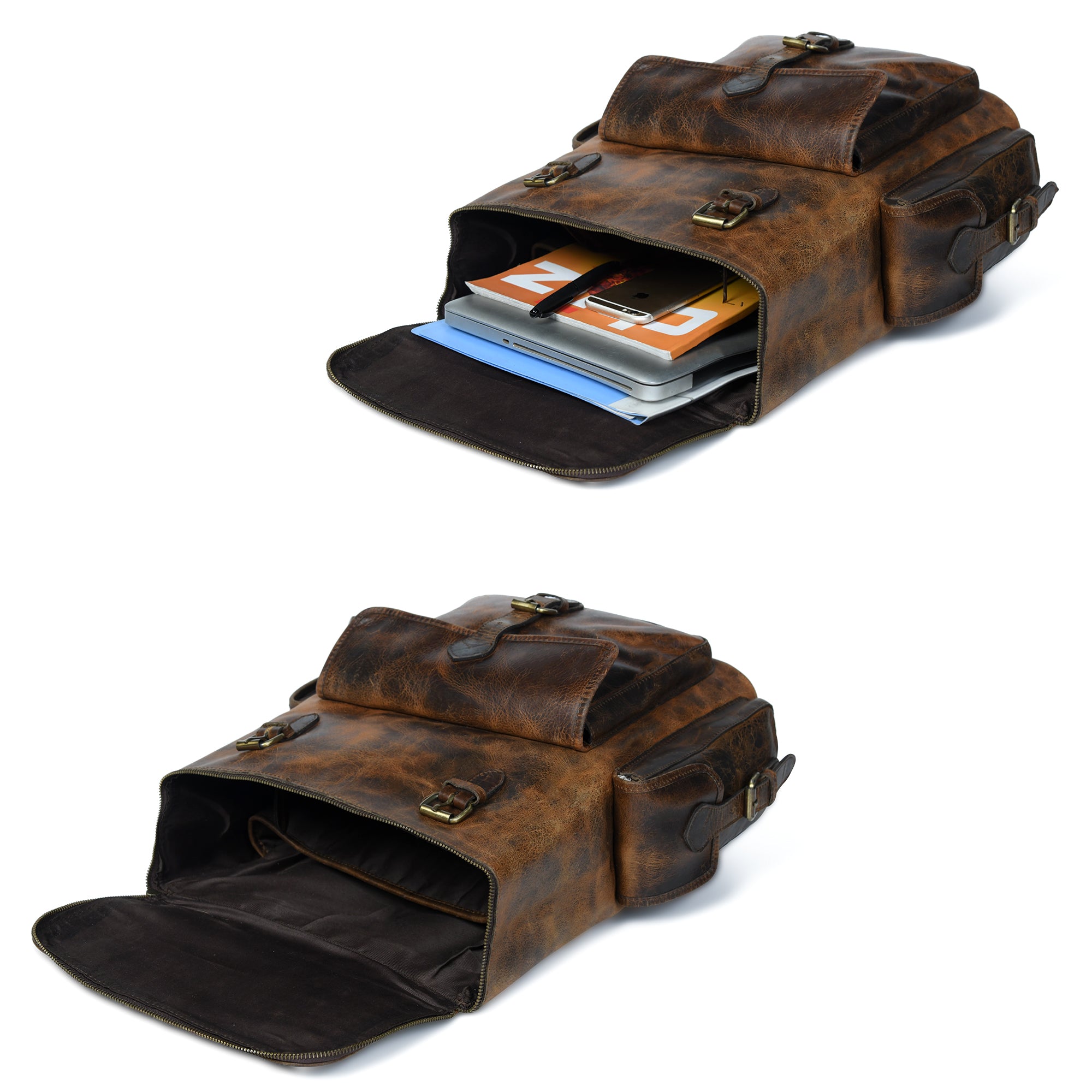 Solar Flare Brown Distressed Leather Backpack