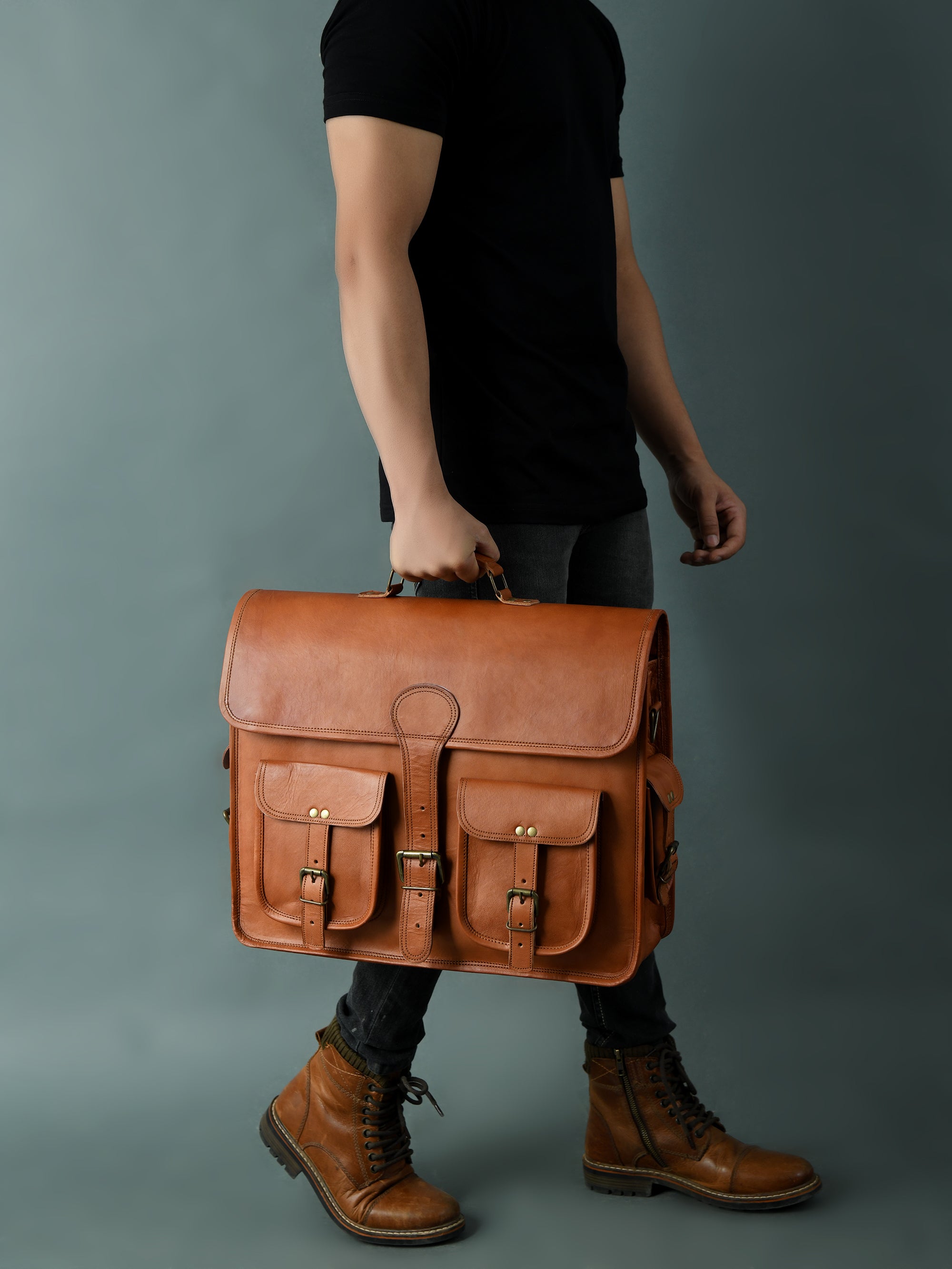 Classic Tan Leather Professional Flap Briefcase
