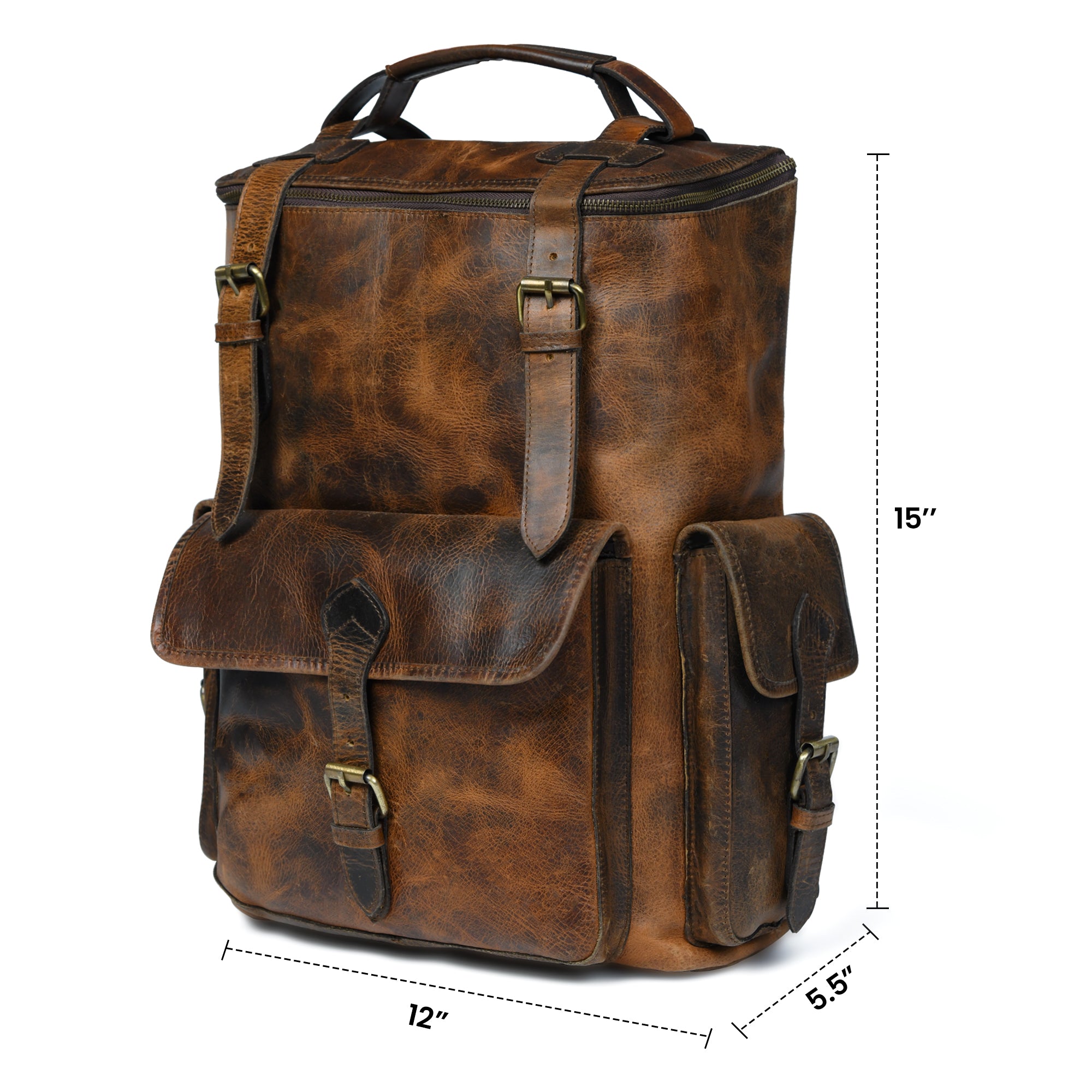 Solar Flare Brown Distressed Leather Backpack