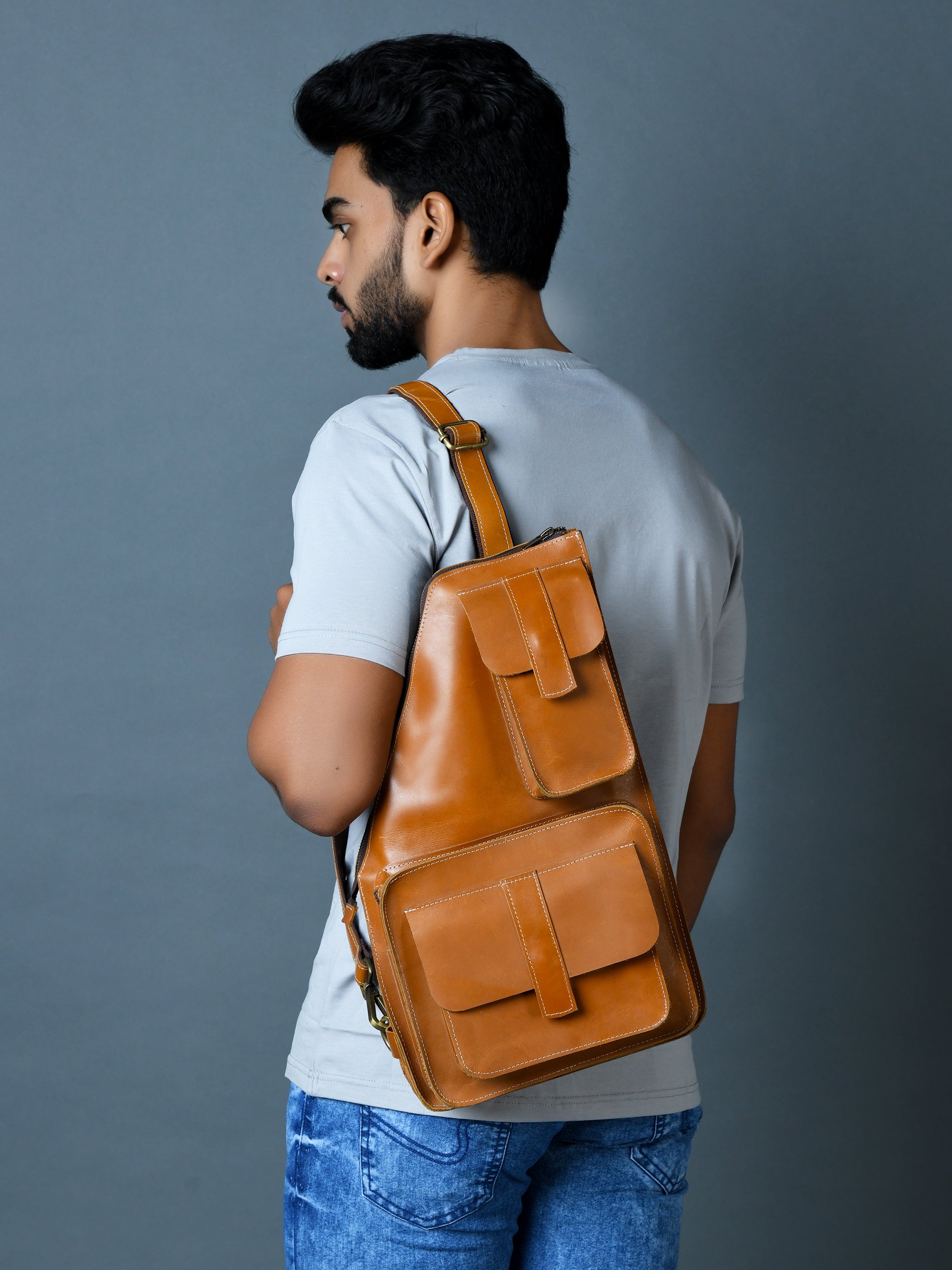 Yellow Leather Crossbody Sling Bag