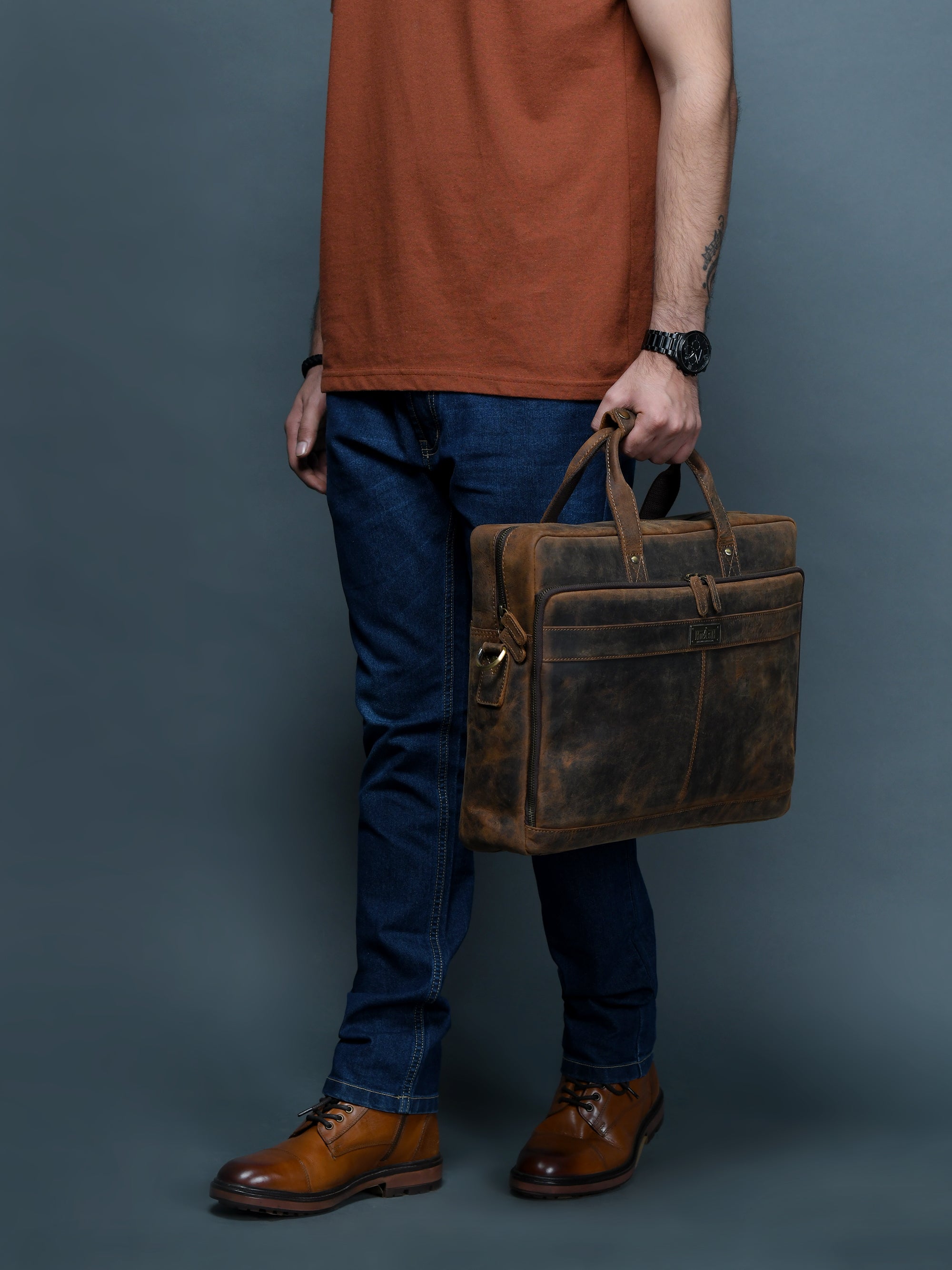 Classic Brown Leather Laptop Bag