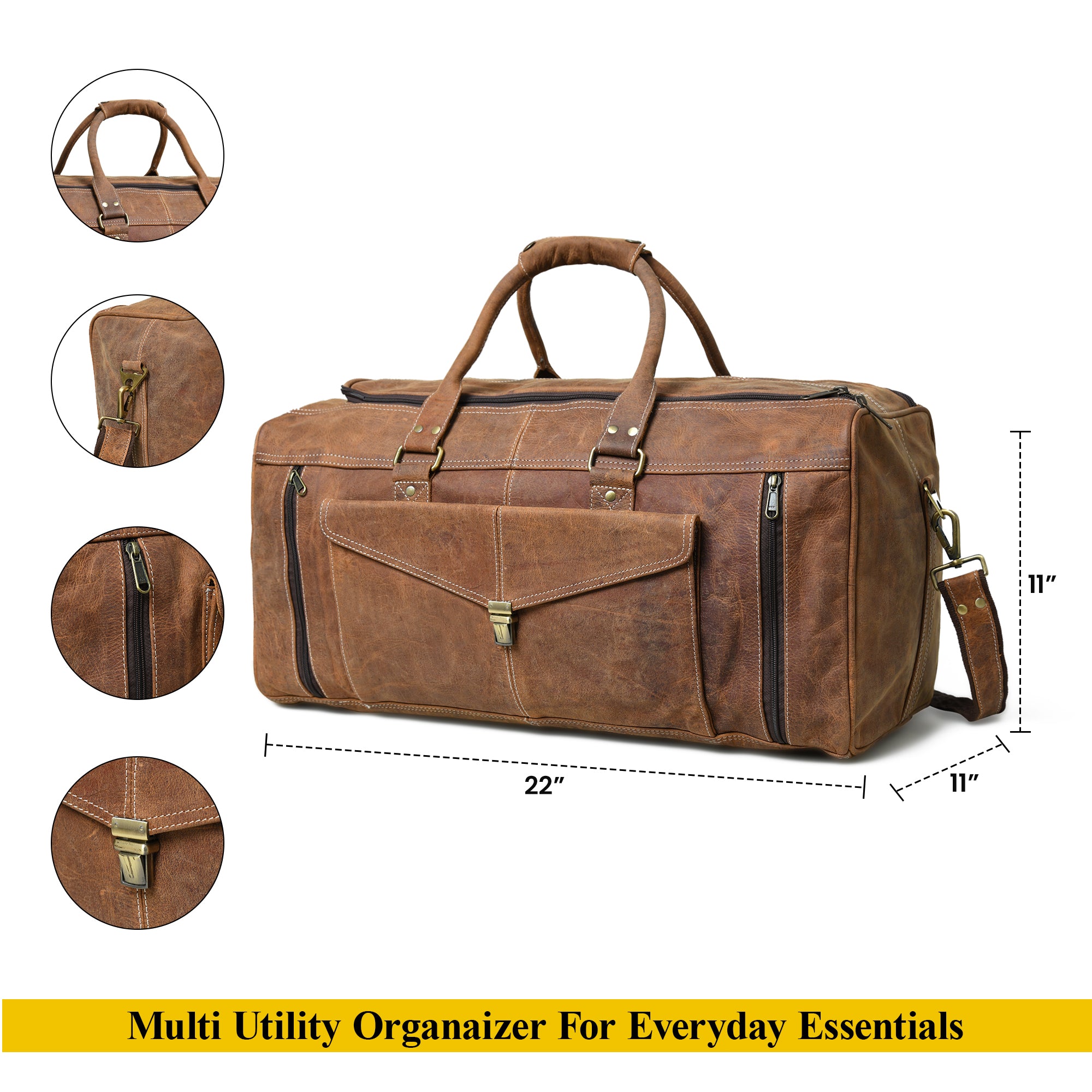 Rugged Hunter Leather U-Chain Travel Duffel Bag