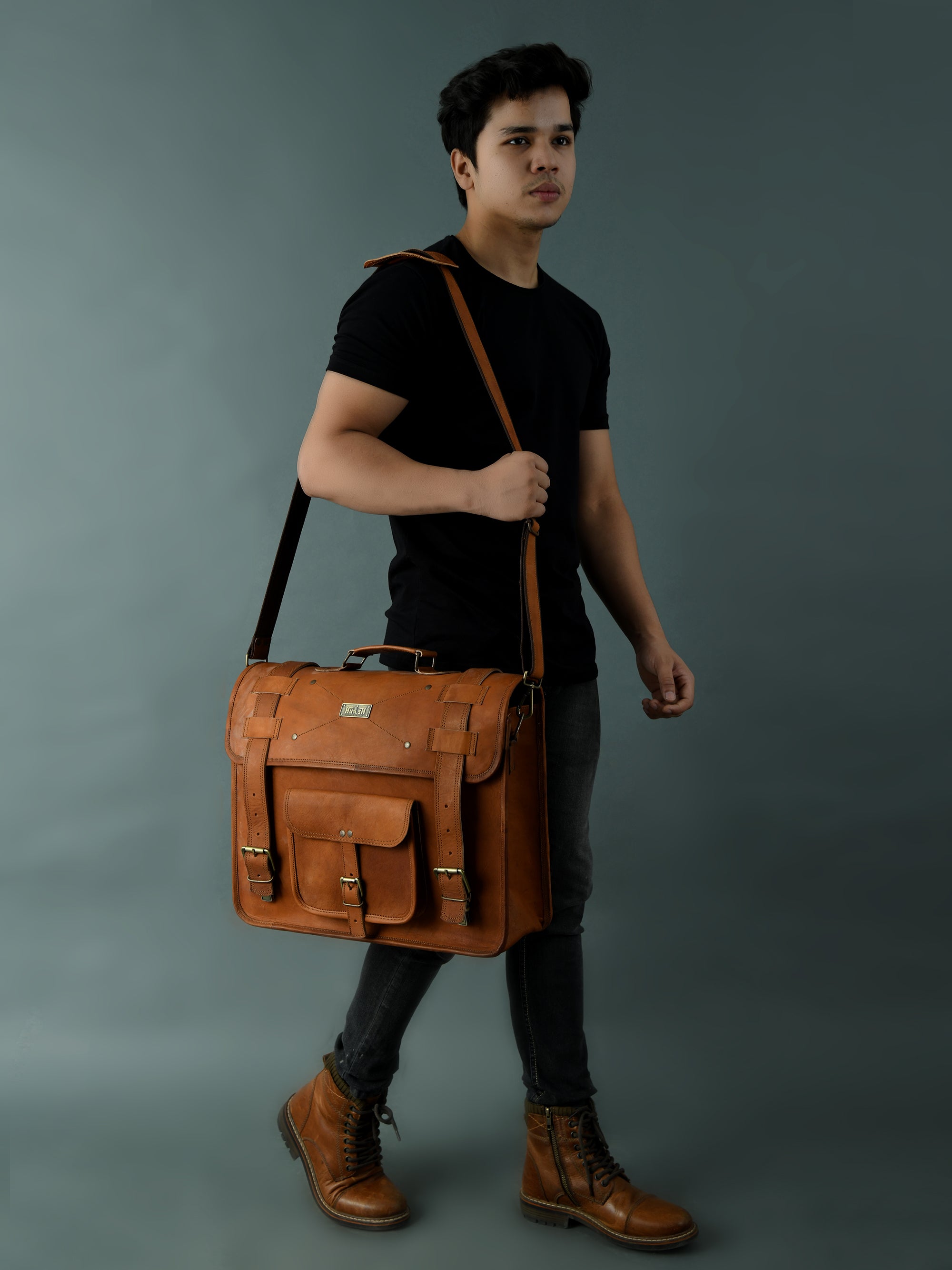 FDM Tan Leather Flap Briefcase
