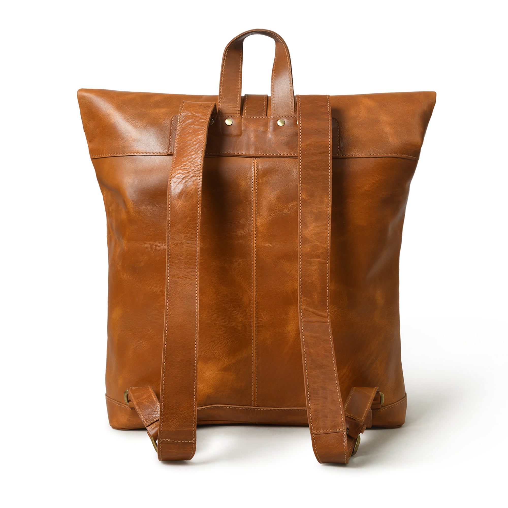Tan Roll‑Top Leather Backpack