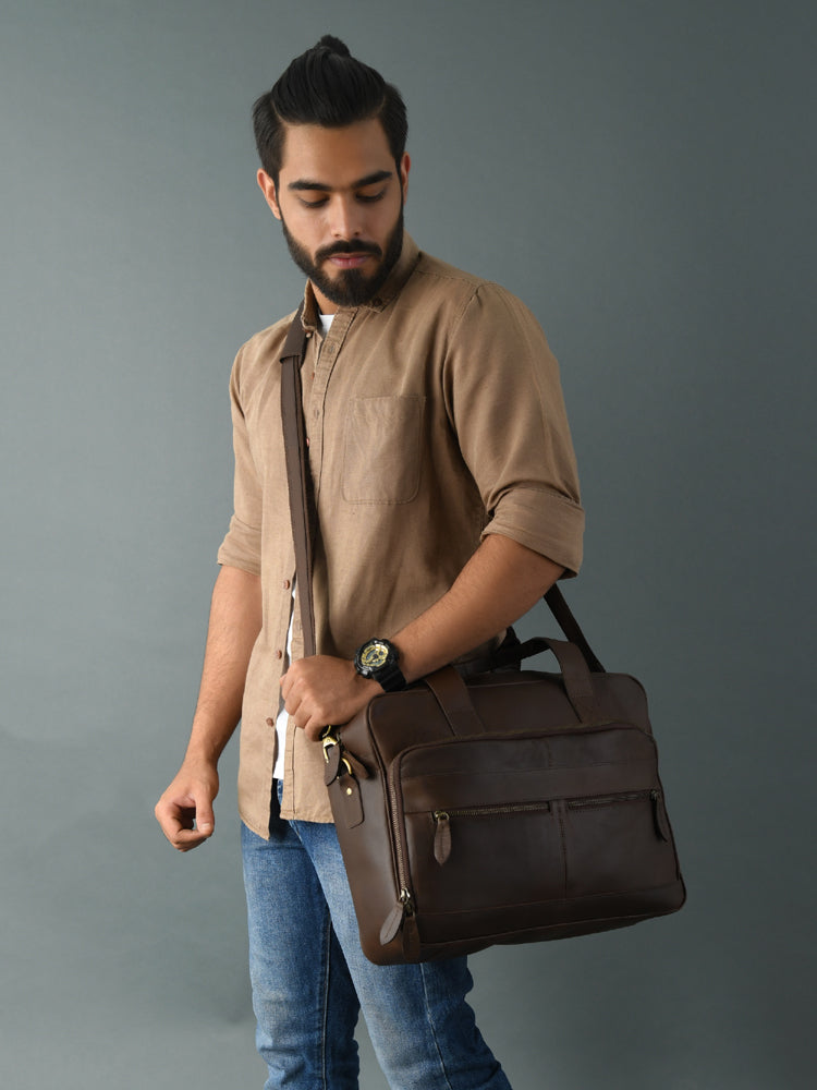 Dark Brown Leather Laptop Bag