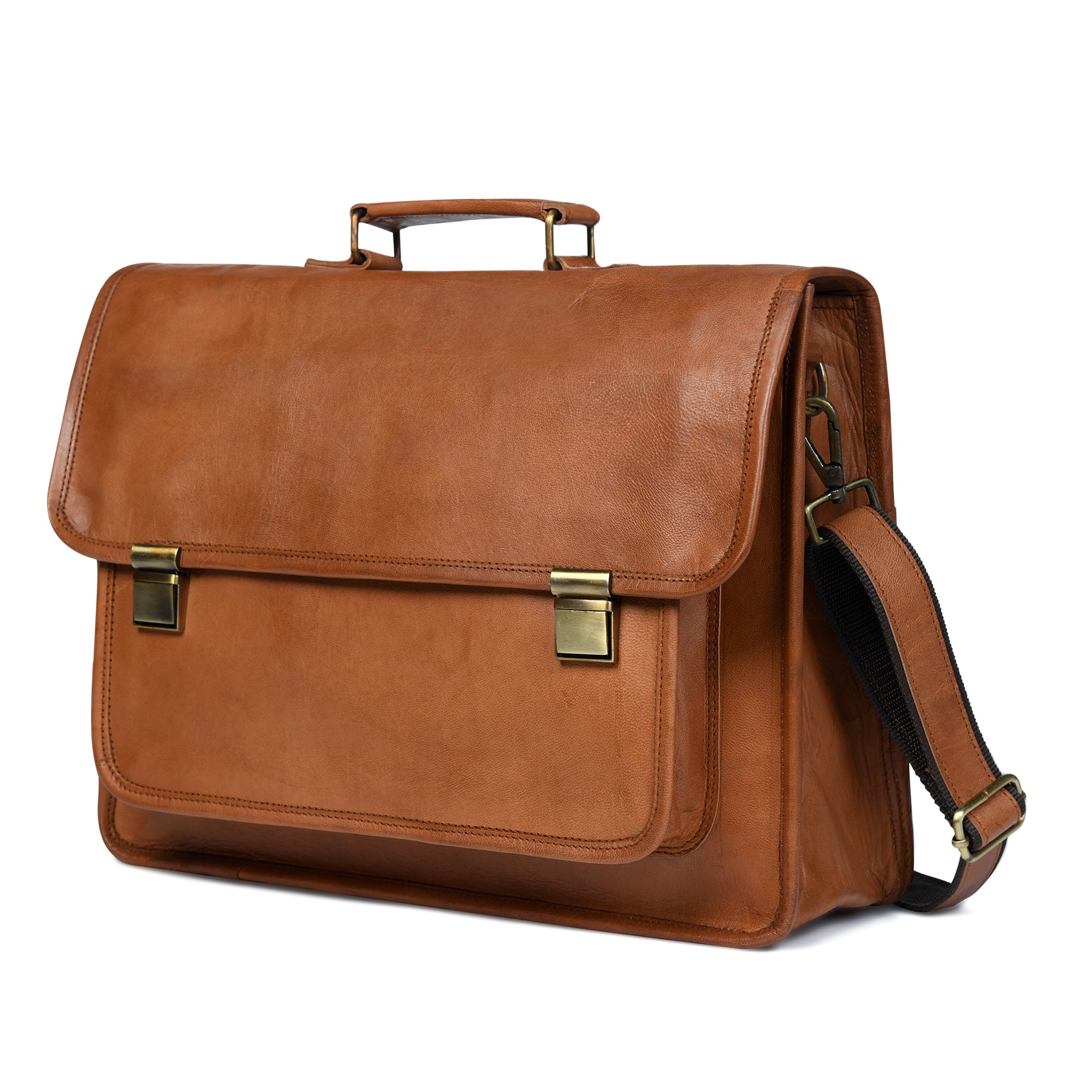 Tan Brown Leather Professional Messenger Bag