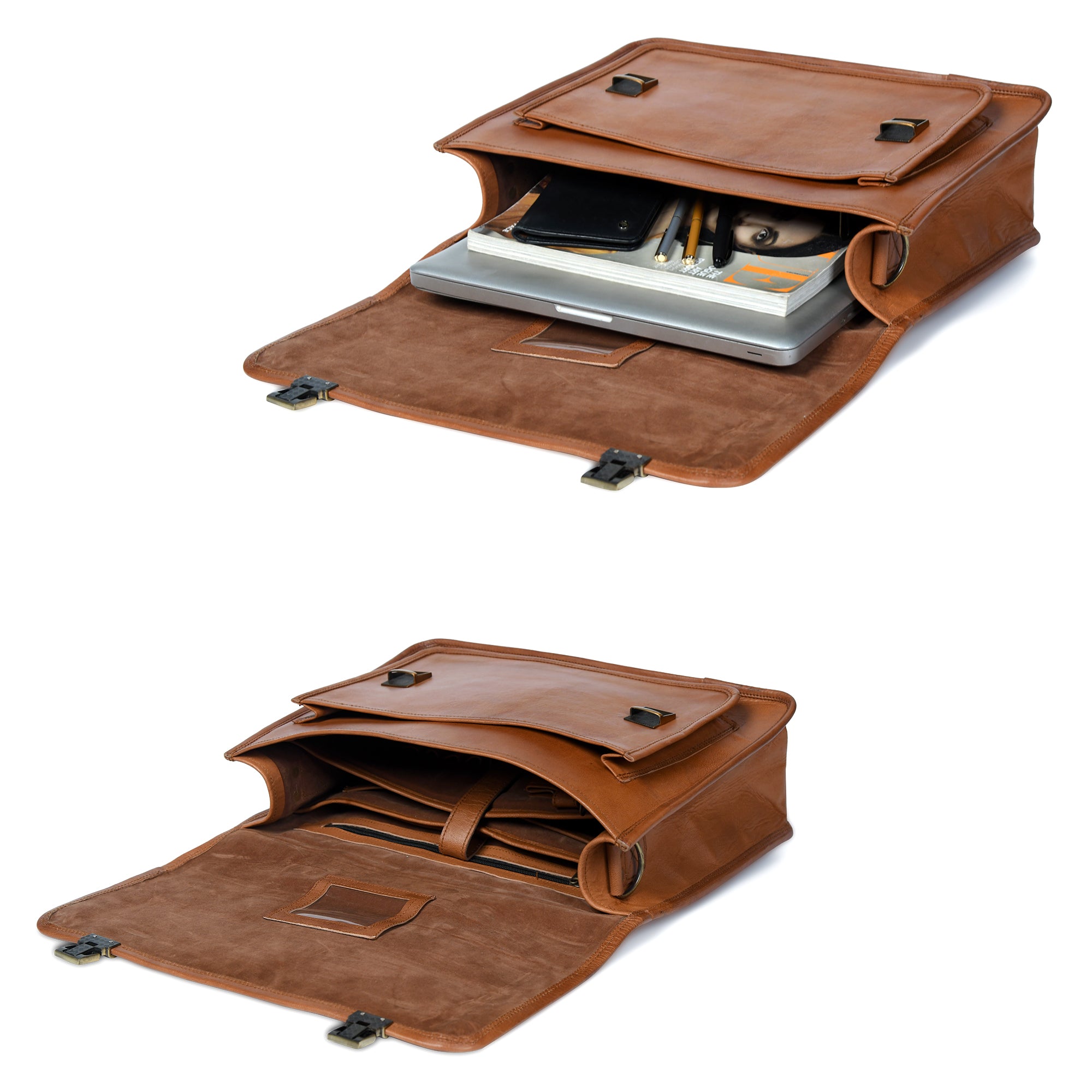 Tan Brown Leather Professional Messenger Bag