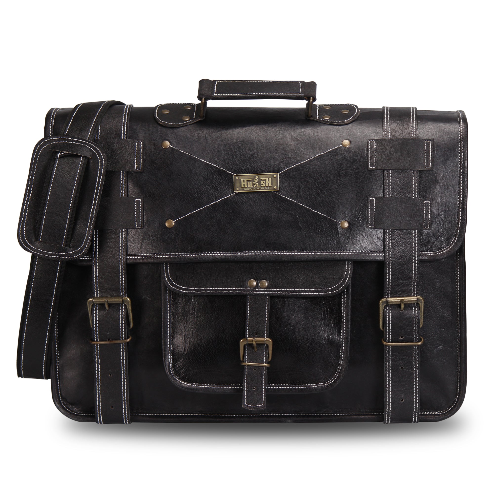 Vintage FDM Black Leather Messenger Bag