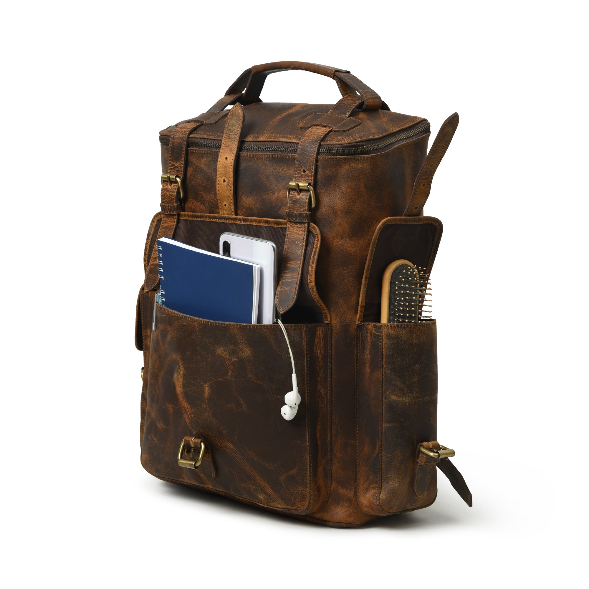 Solar Flare Brown Distressed Leather Backpack