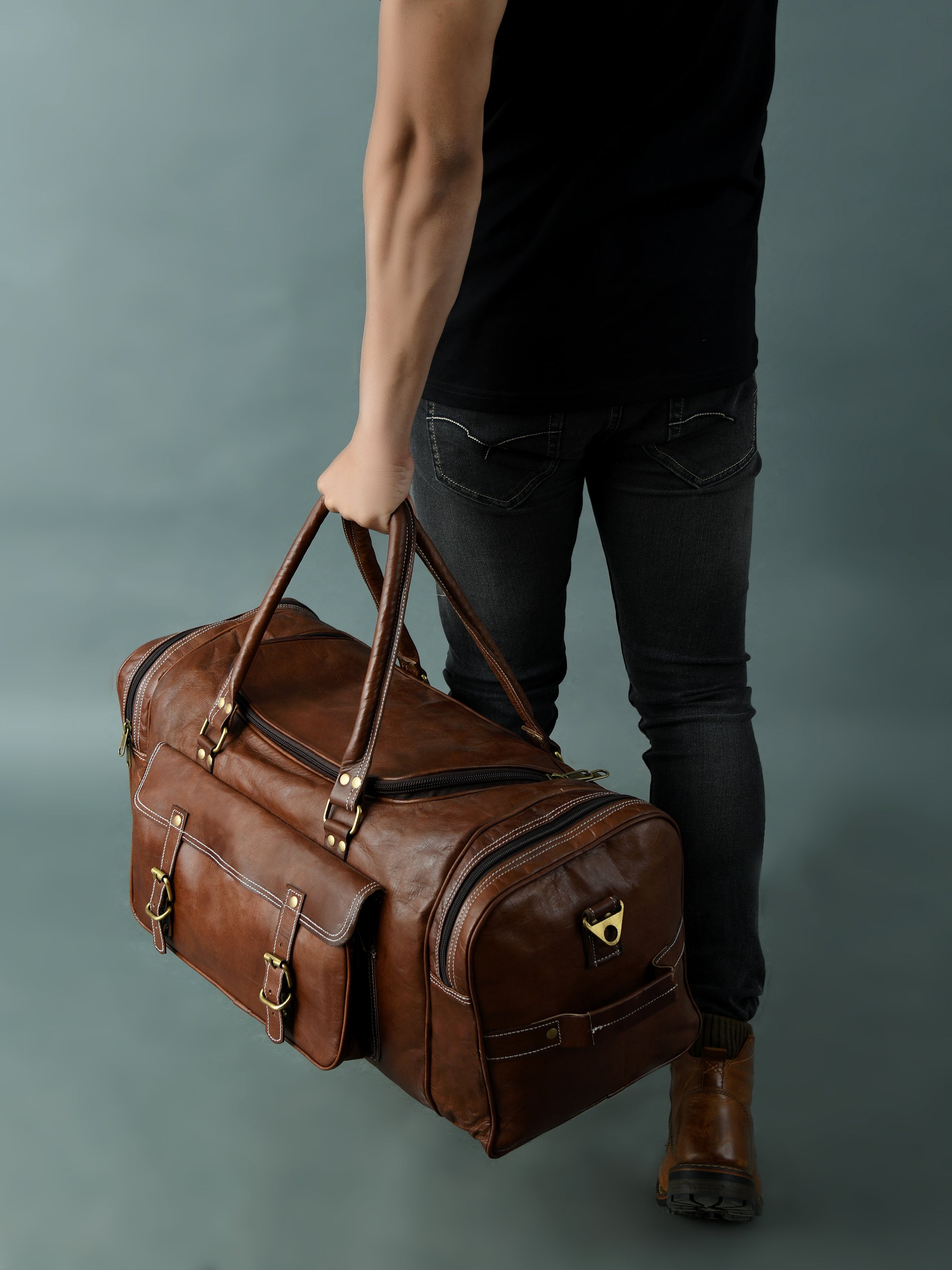 Rustic Leather Vintage Traveler's Duffel Bag