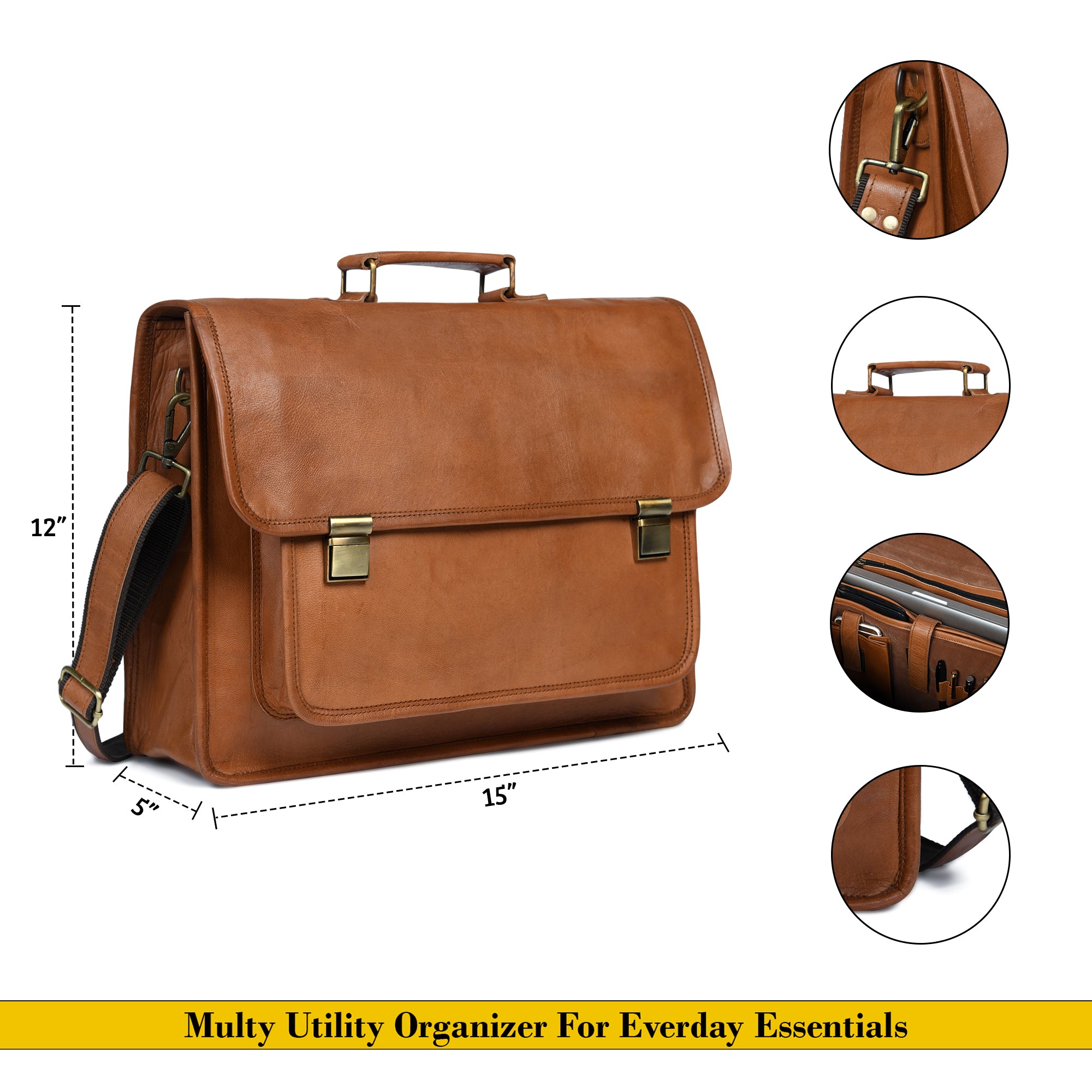 Tan Brown Leather Professional Messenger Bag