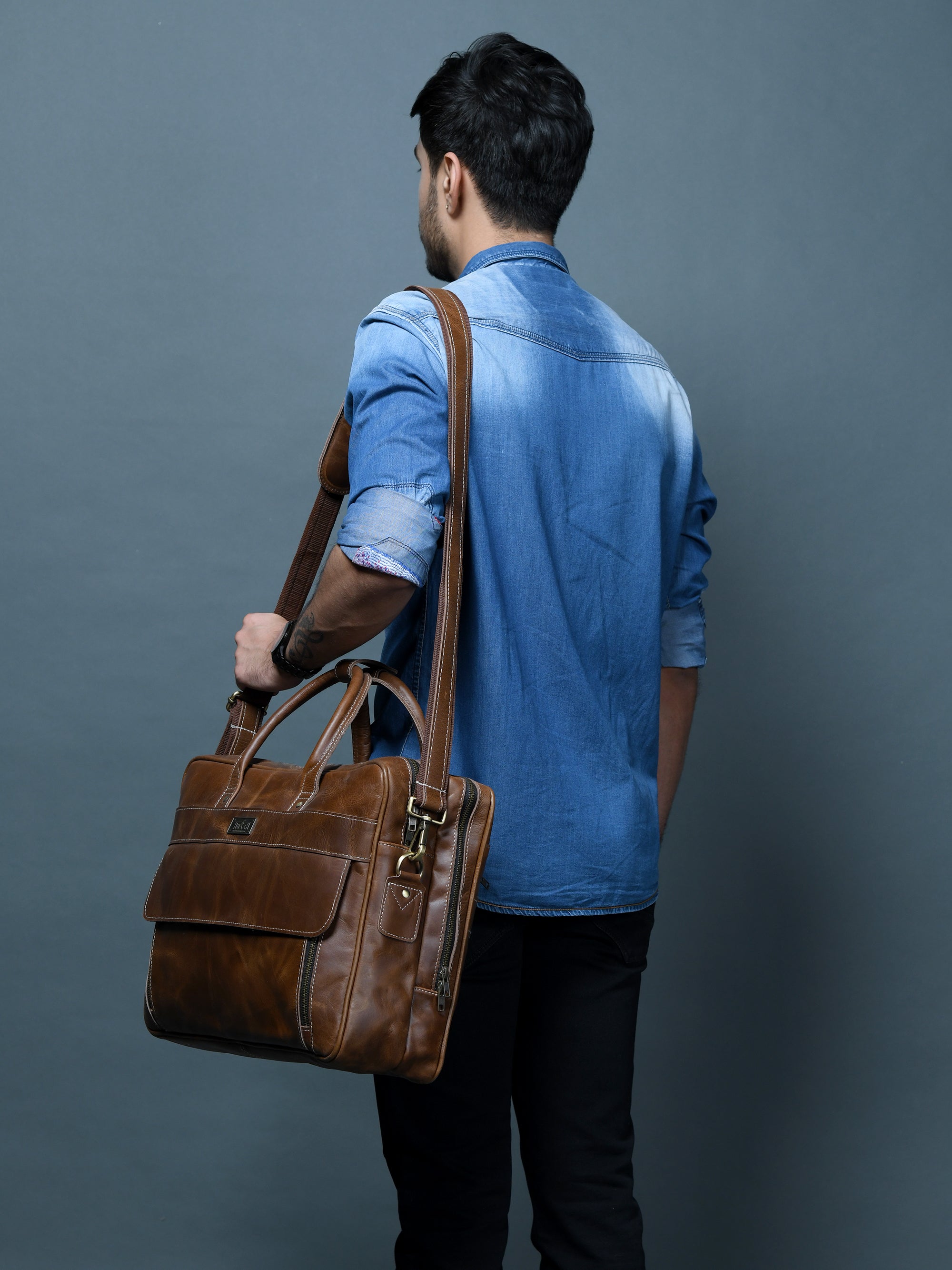 Elegant Dark Brown Leather Flap Briefcase