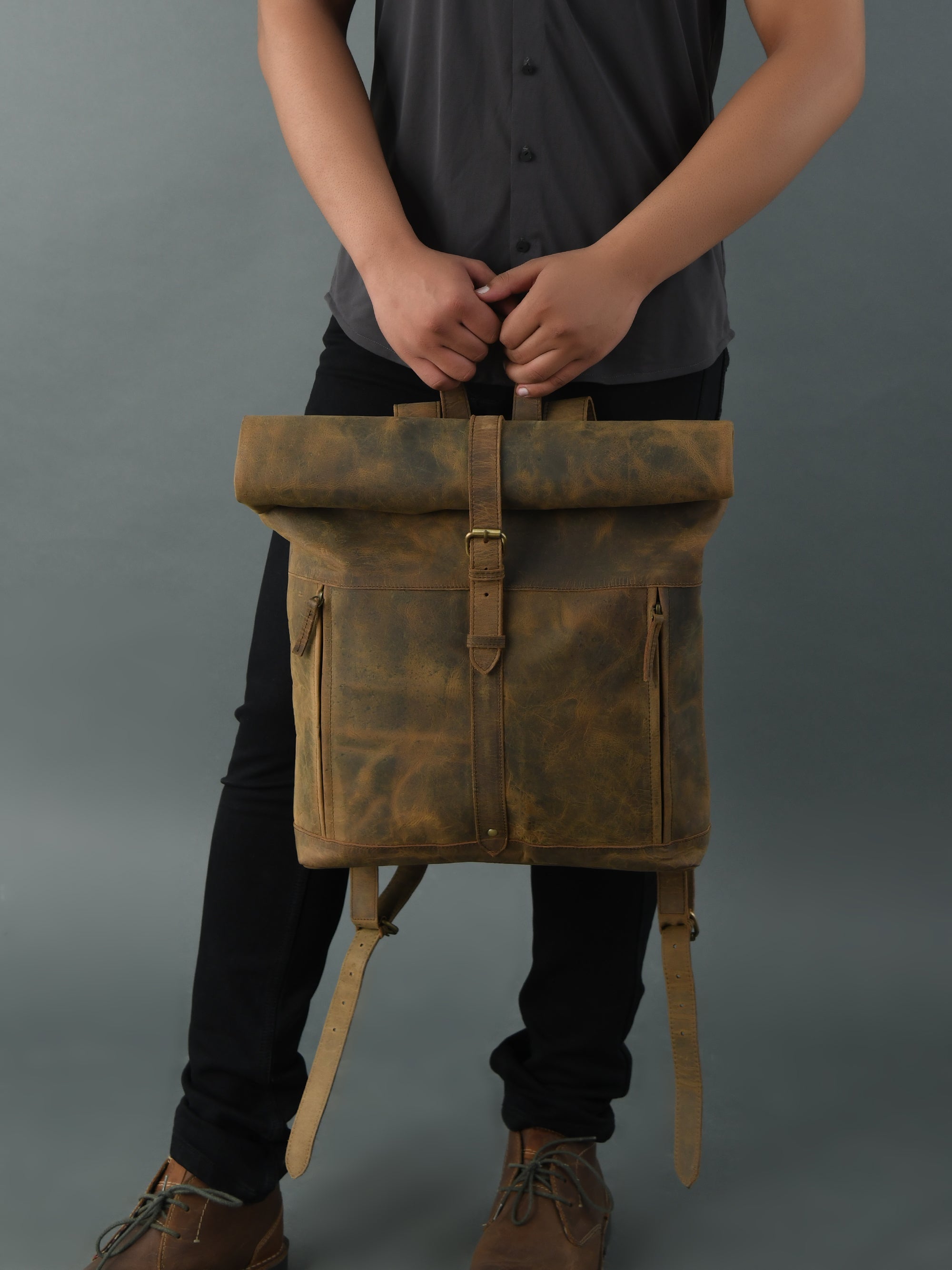 Roll‑Mud Full‑Grain Goat Leather Backpack