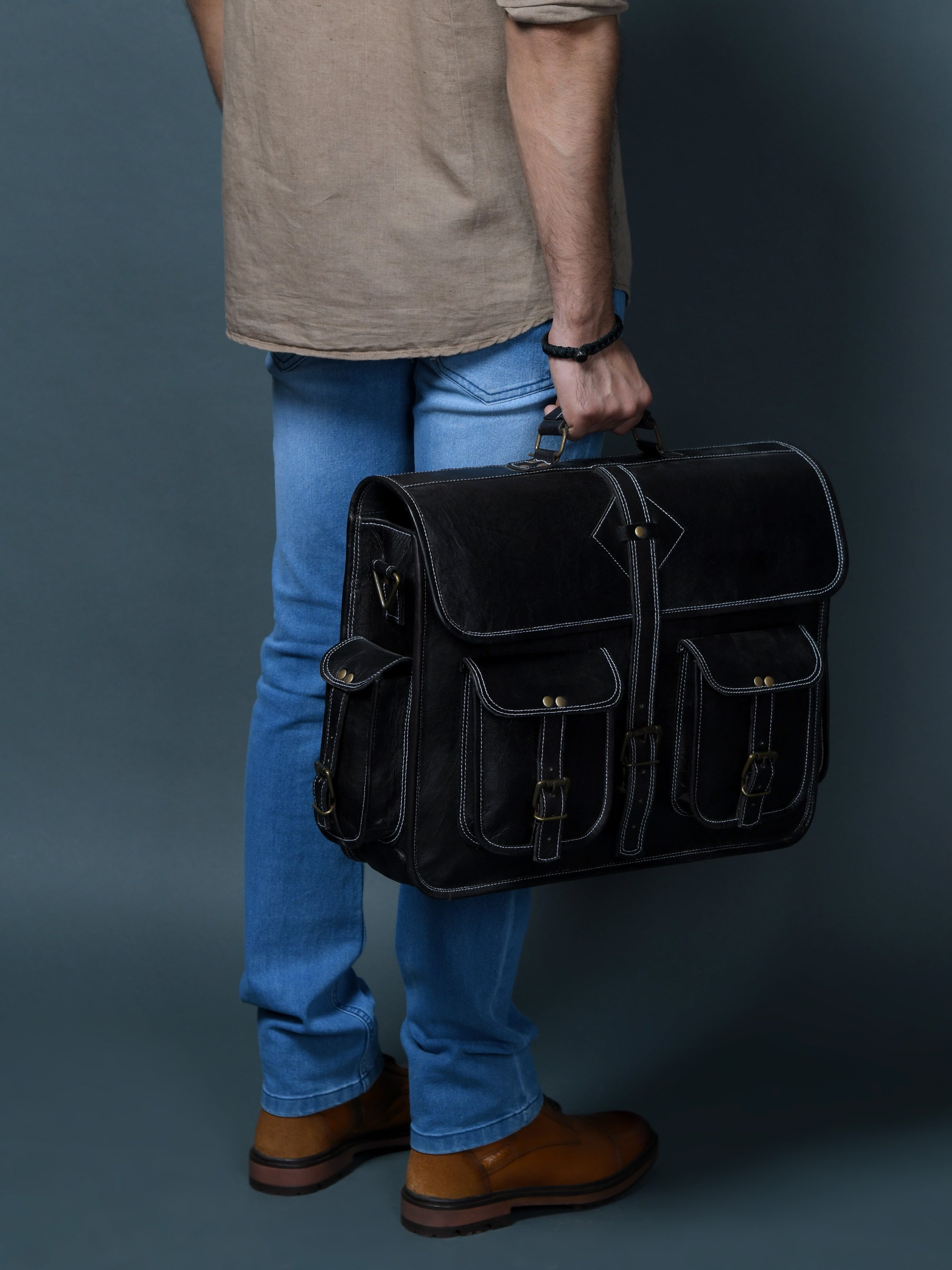 DL Black Leather Messenger Bag