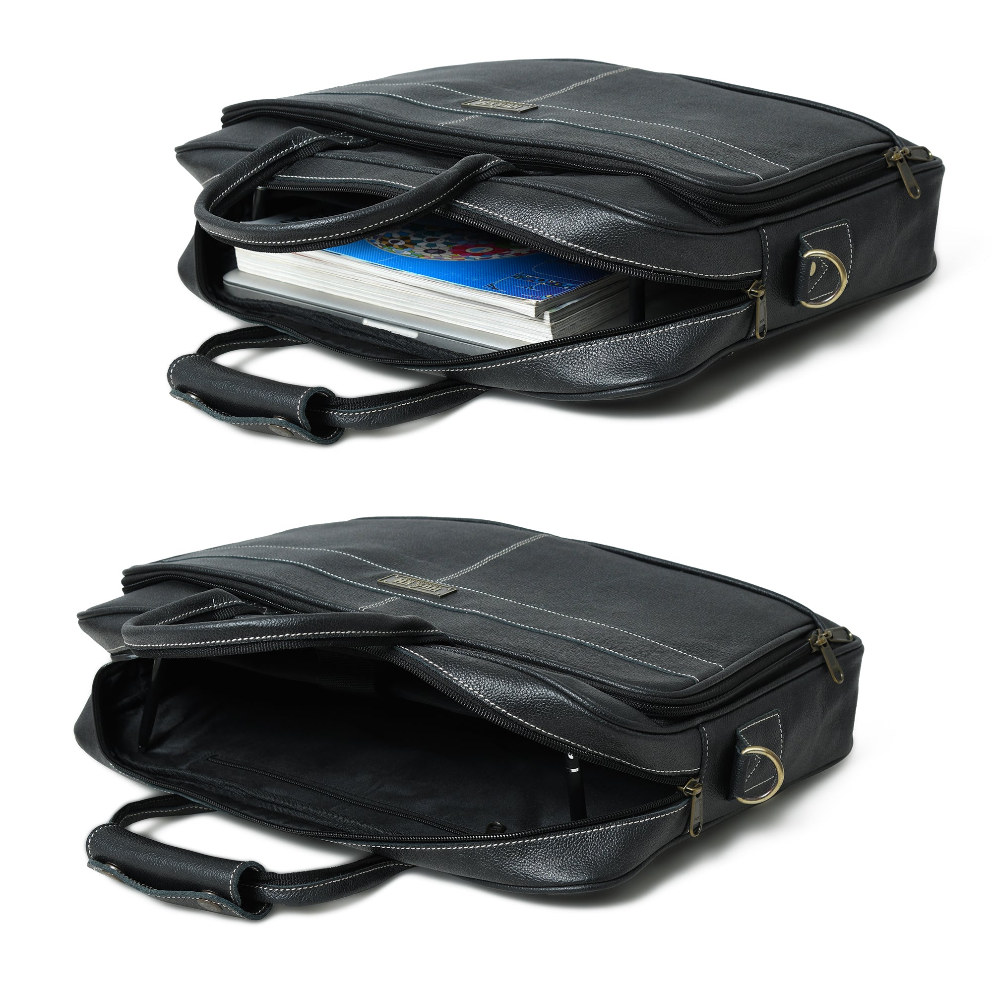 Stylish Black Grain Leather Briefcase