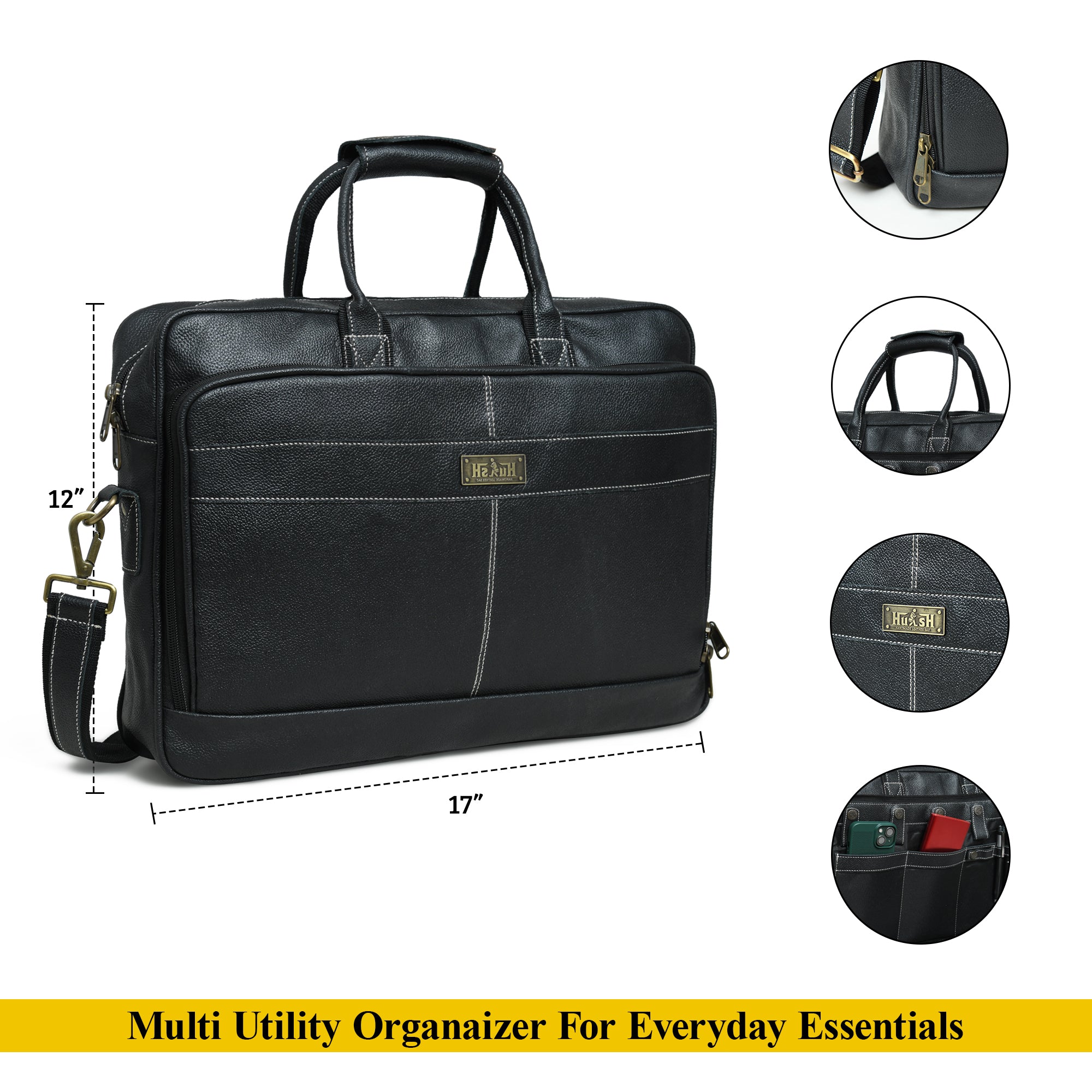 Stylish Black Grain Leather Briefcase