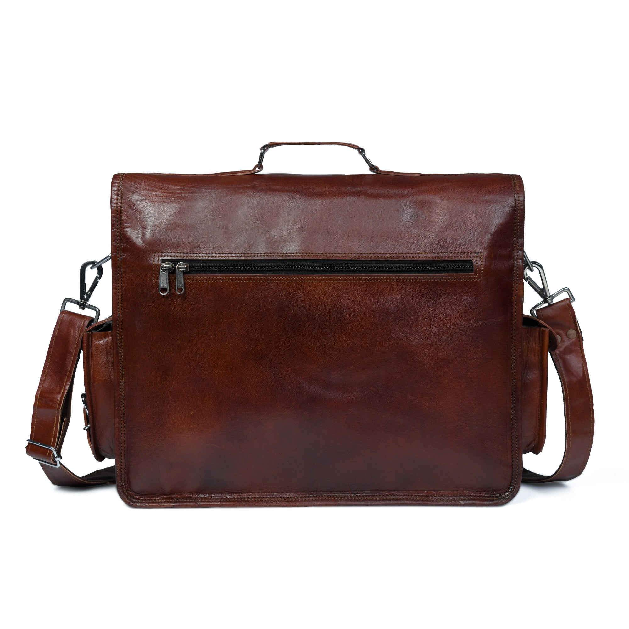 Classic Brown Leather Multi-Pocket Messenger Bag