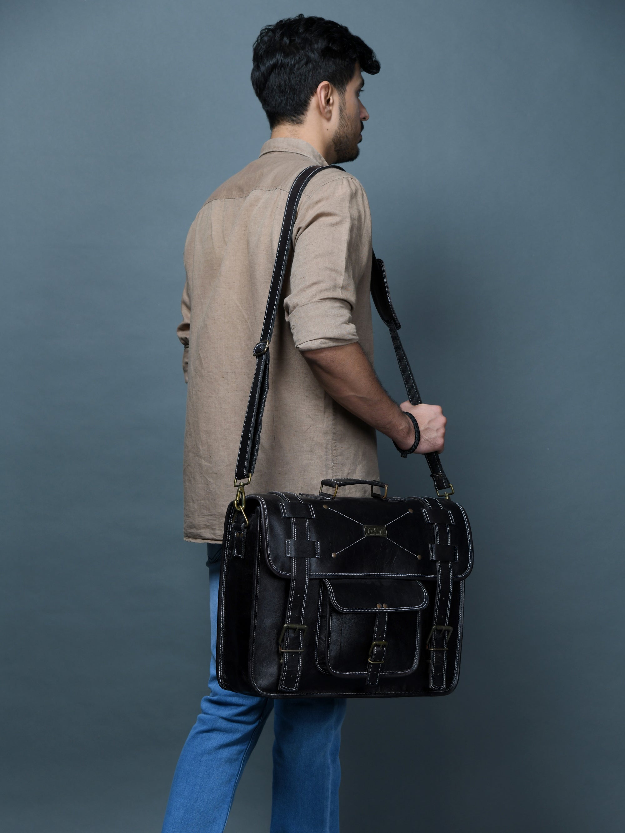 Vintage FDM Black Leather Messenger Bag