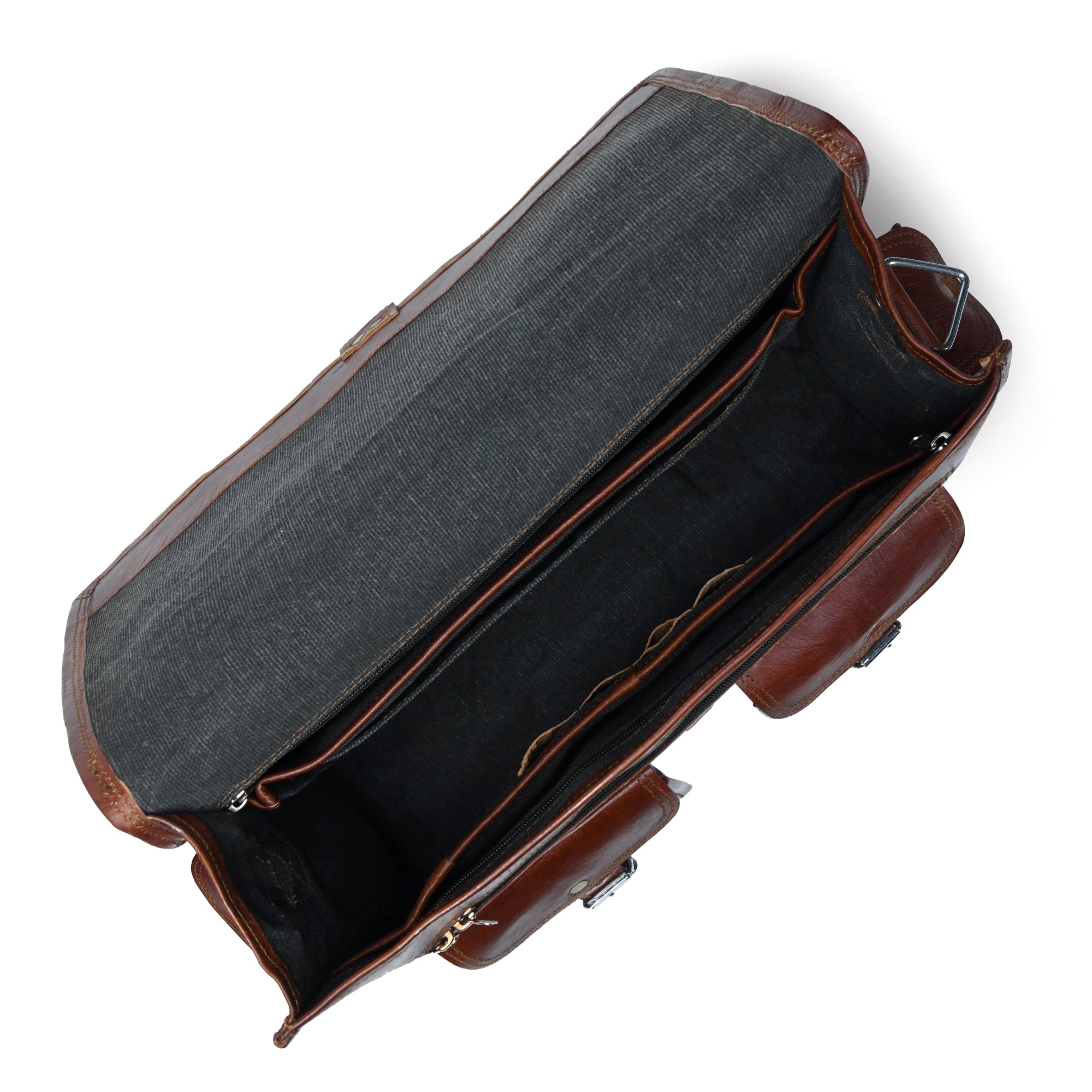 Classic Brown Leather Multi-Pocket Messenger Bag