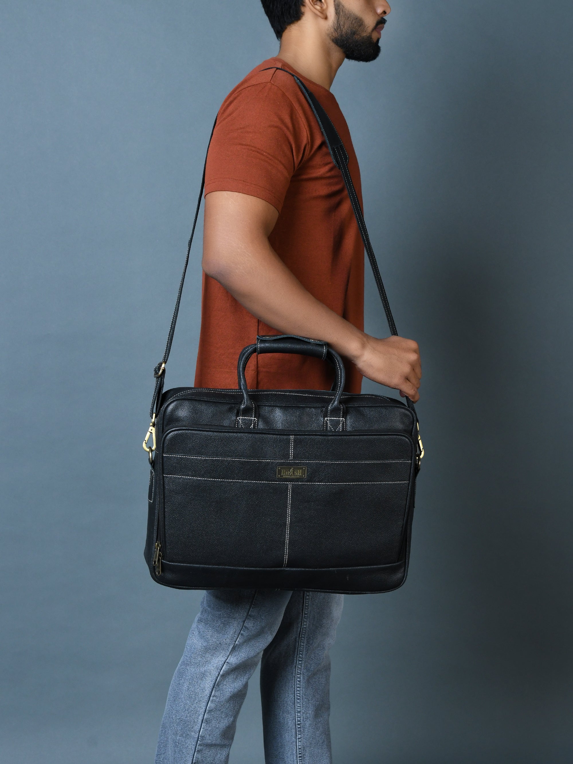 Stylish Black Grain Leather Briefcase