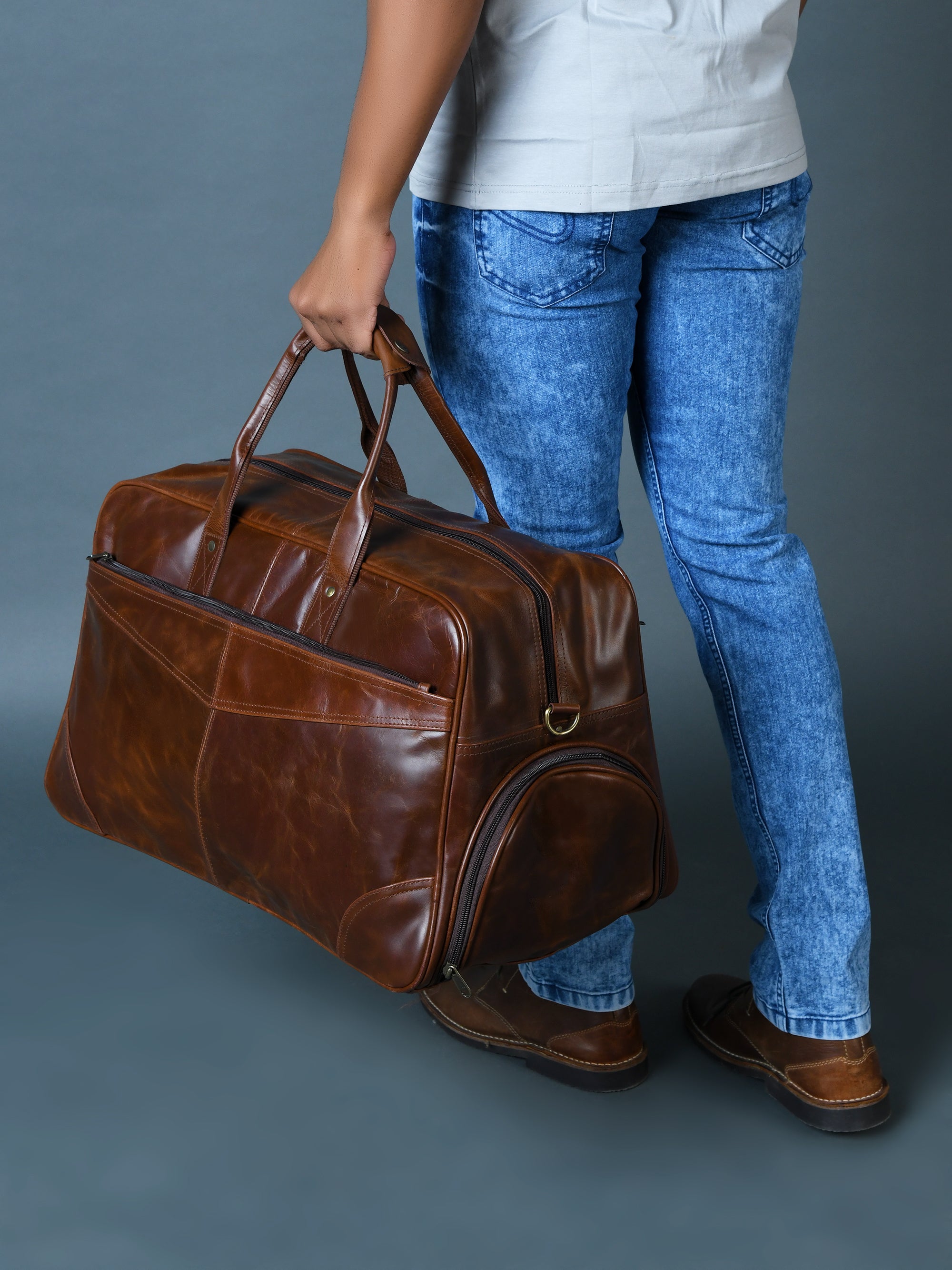 Classic Dark Brown Leather Travel Duffel Bag