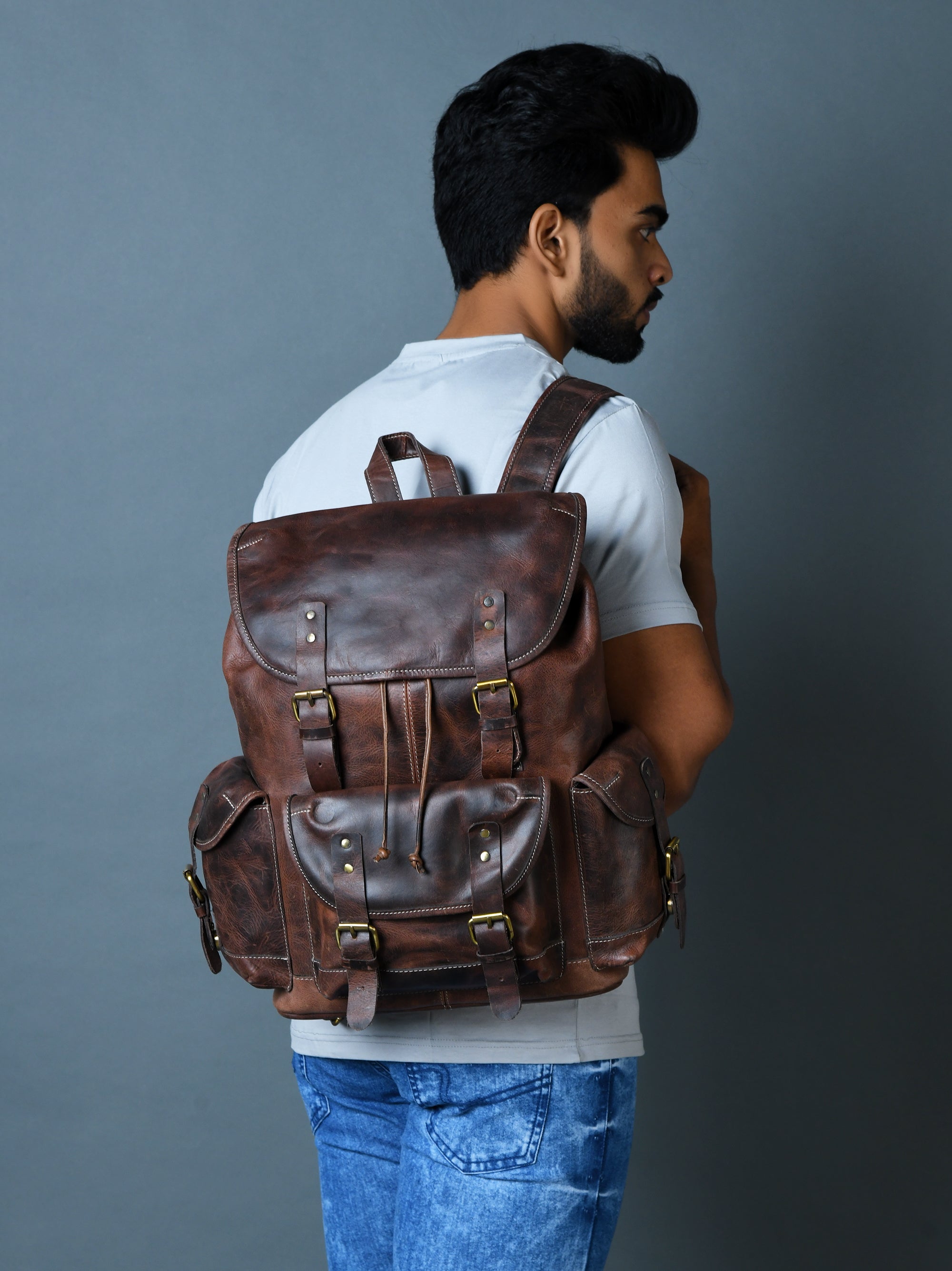 Vintage Brown Genuine Leather Backpack