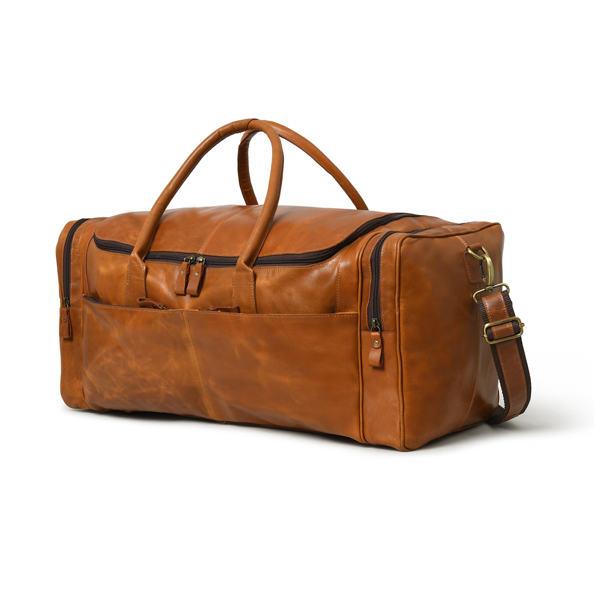 Spacious Dark Brown Leather Travel Duffel Bag