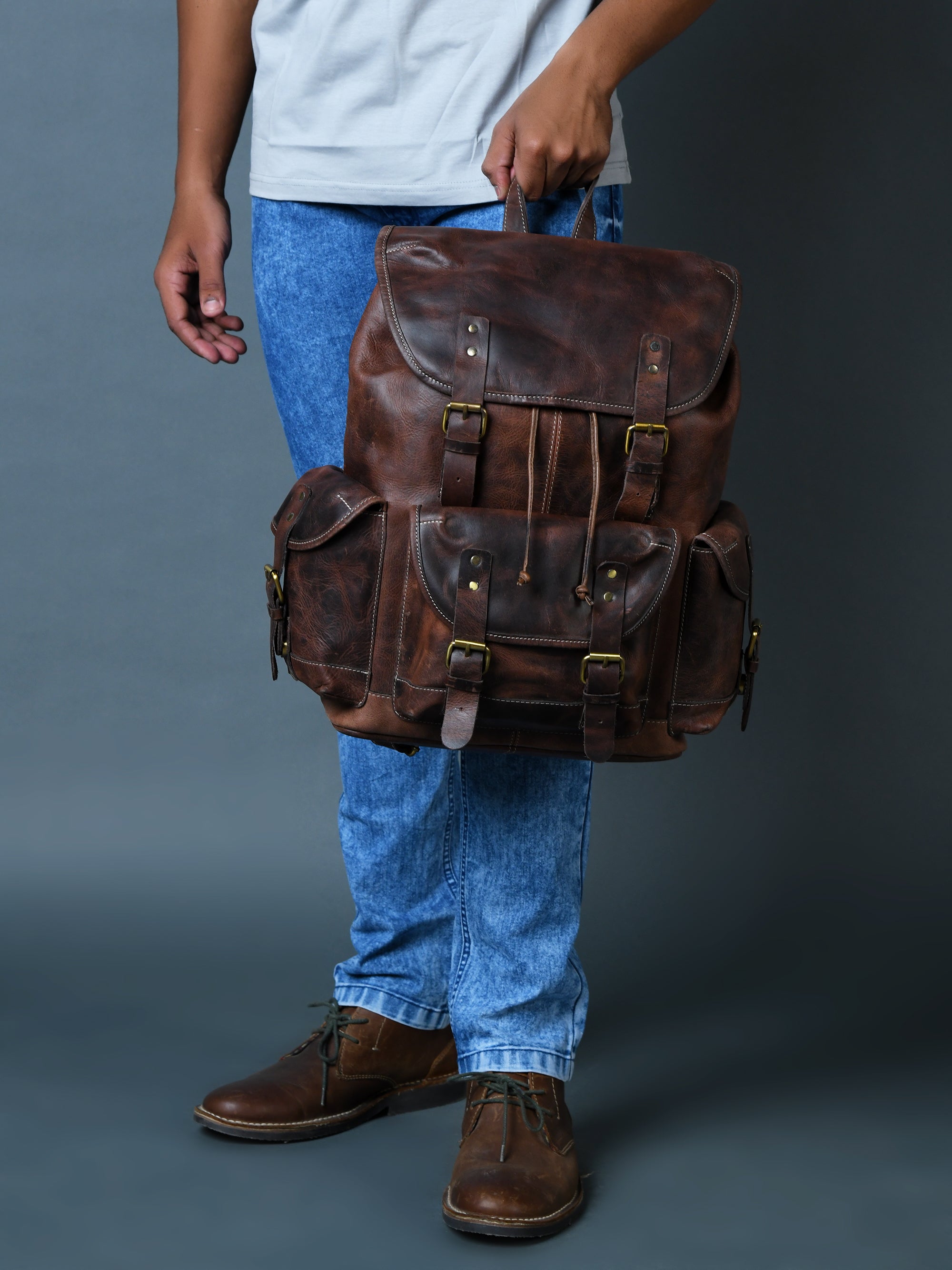 Vintage Brown Genuine Leather Backpack