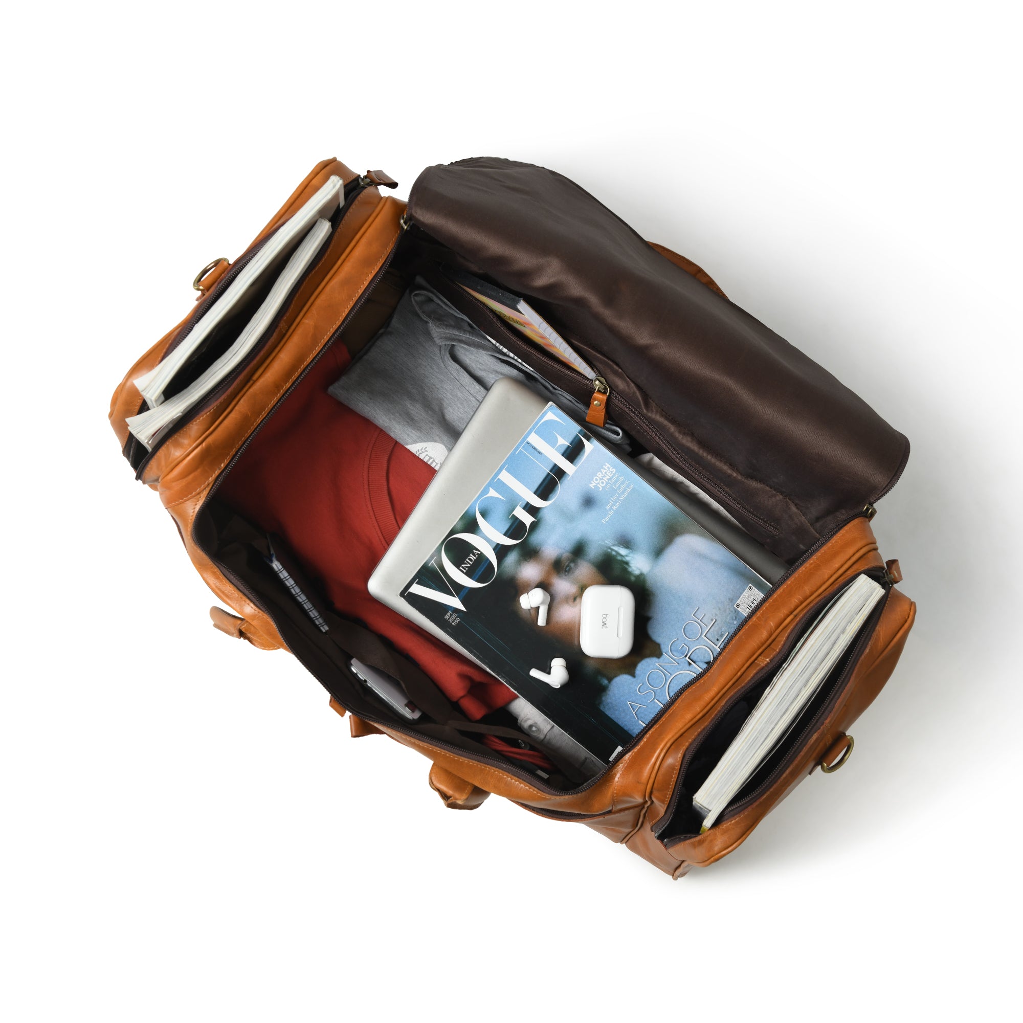 Spacious Dark Brown Leather Travel Duffel Bag