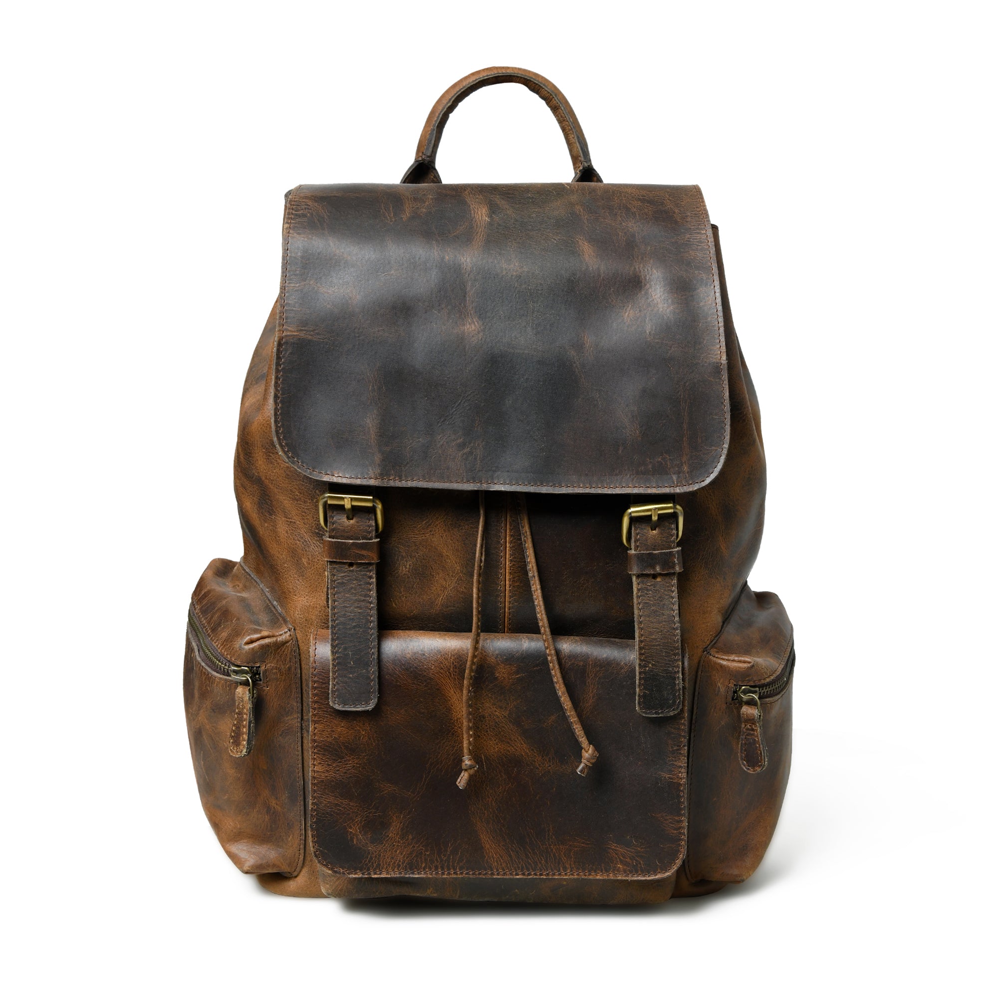 Vintage Brown Leather Roll Top Backpack