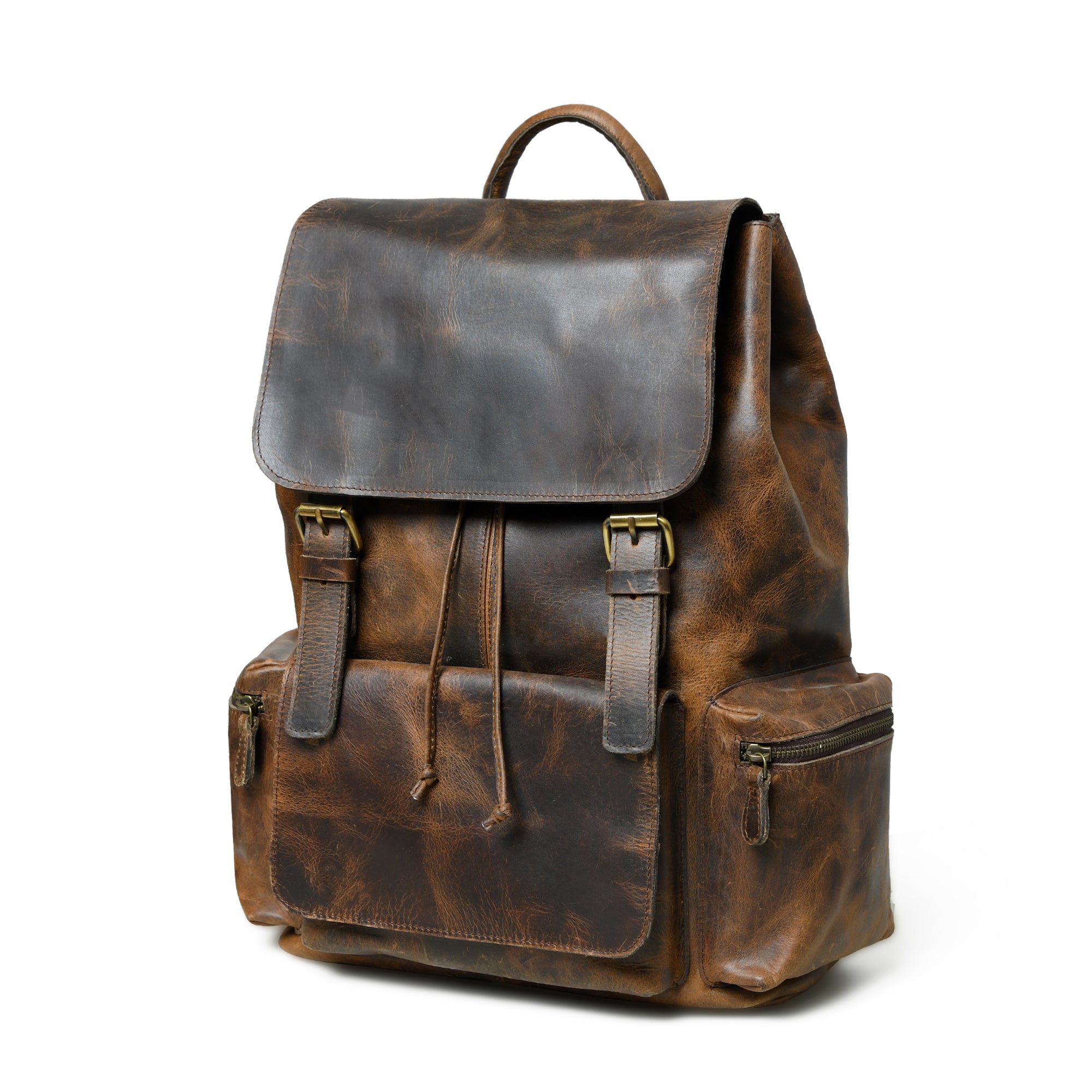 Vintage Brown Leather Roll Top Backpack