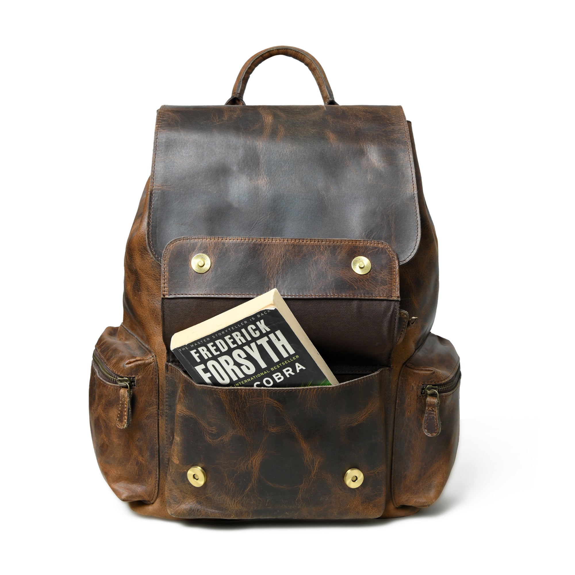 Vintage Brown Leather Roll Top Backpack