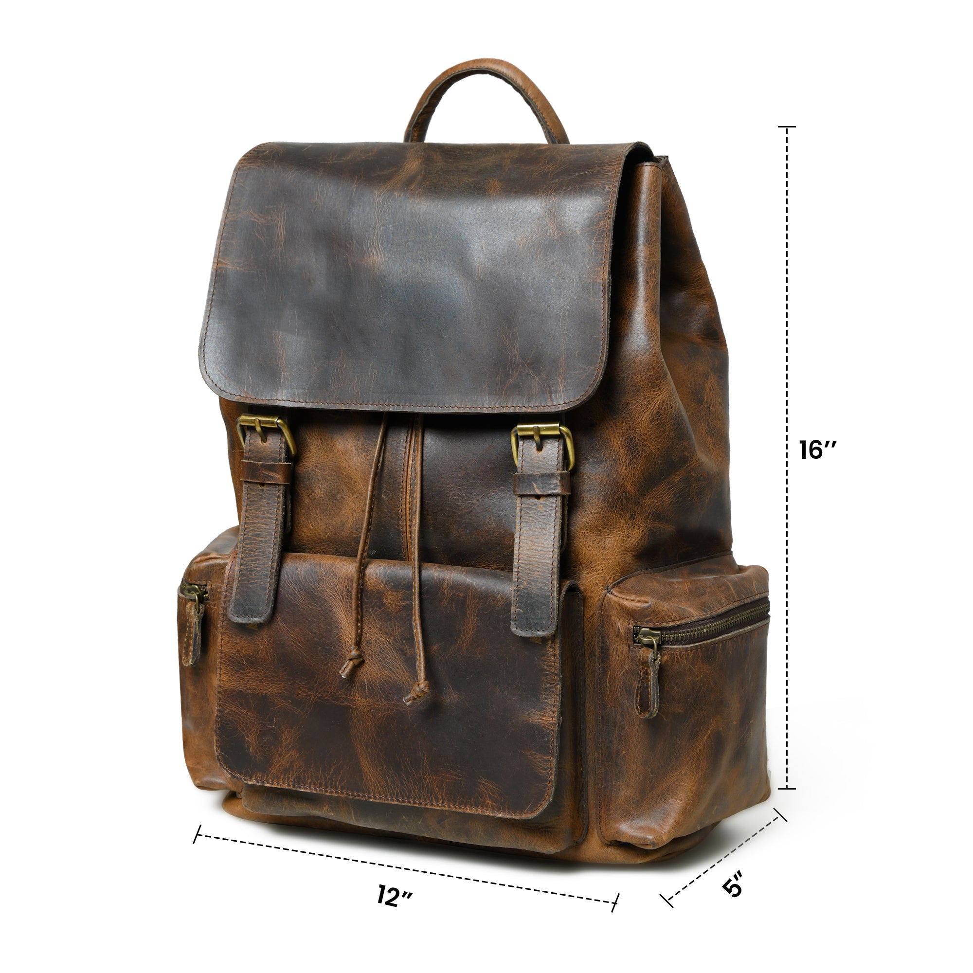 Vintage Brown Leather Roll Top Backpack