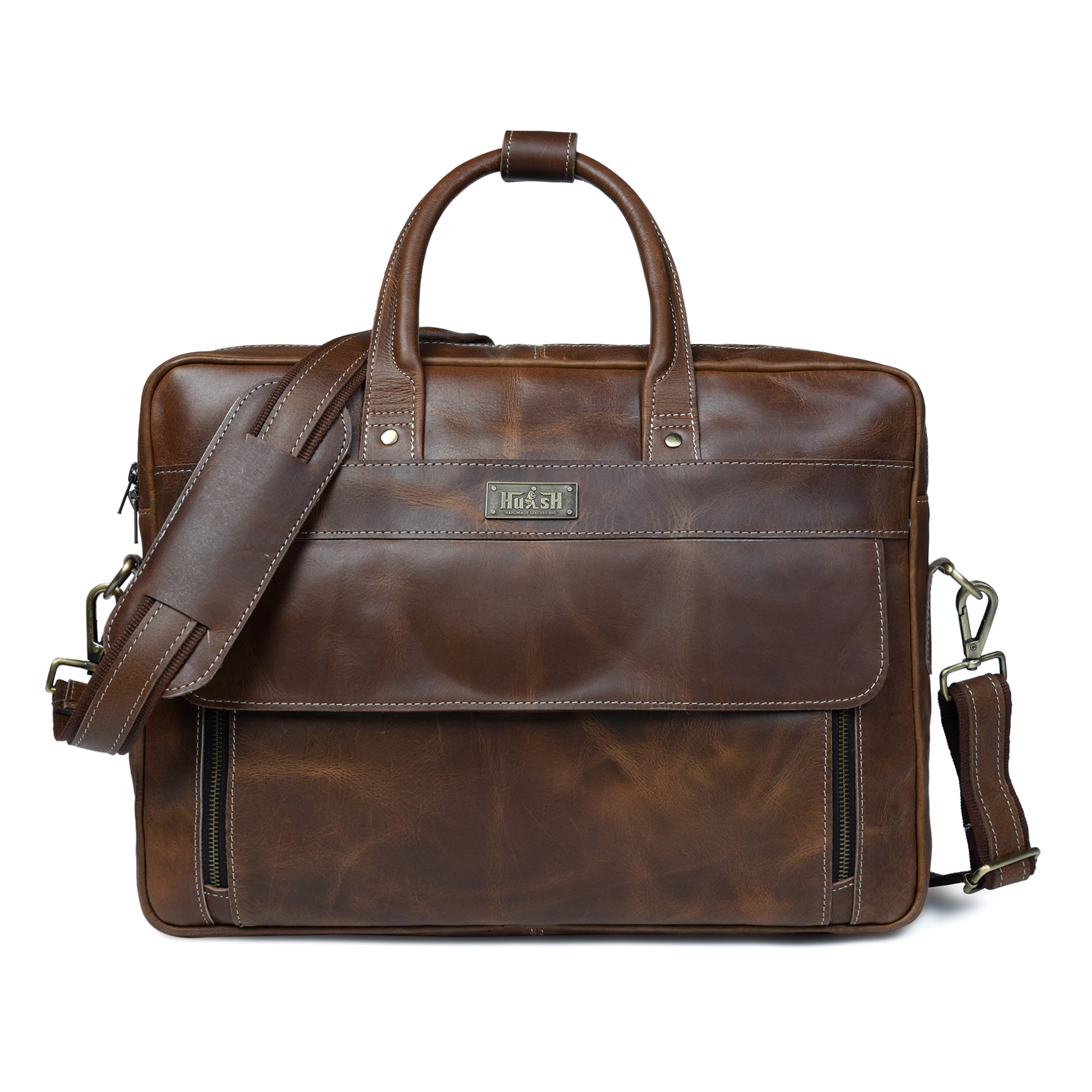 Elegant Dark Brown Leather Flap Briefcase