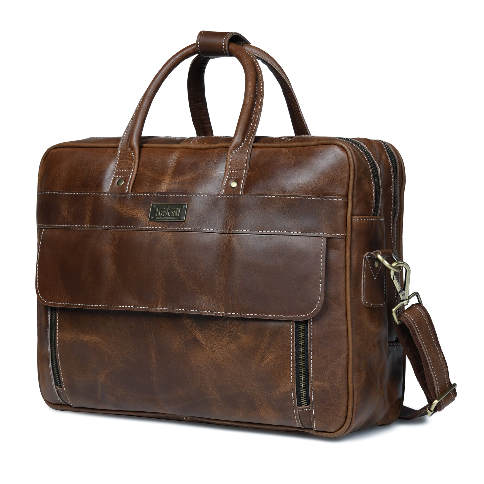 Elegant Dark Brown Leather Flap Briefcase