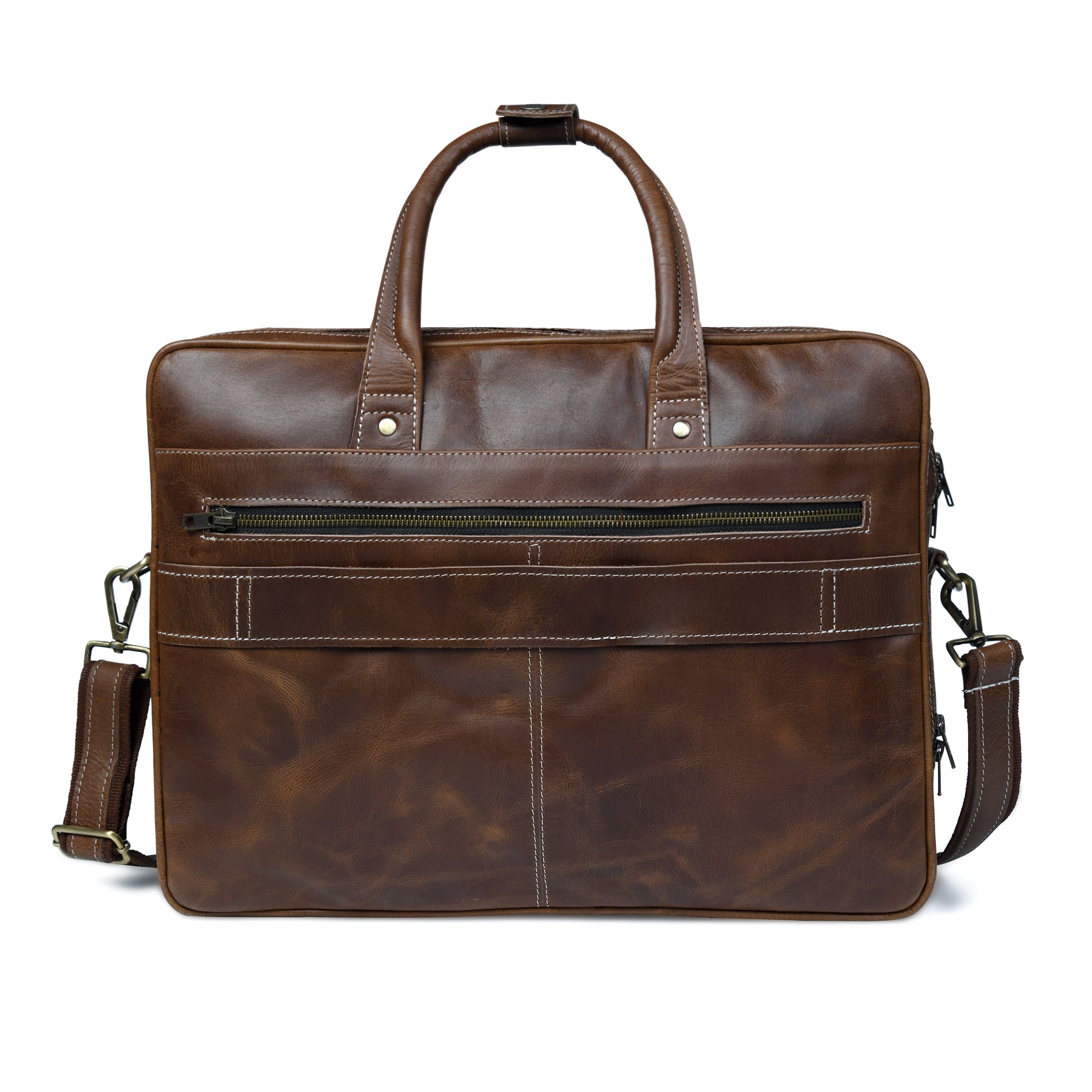 Elegant Dark Brown Leather Flap Briefcase