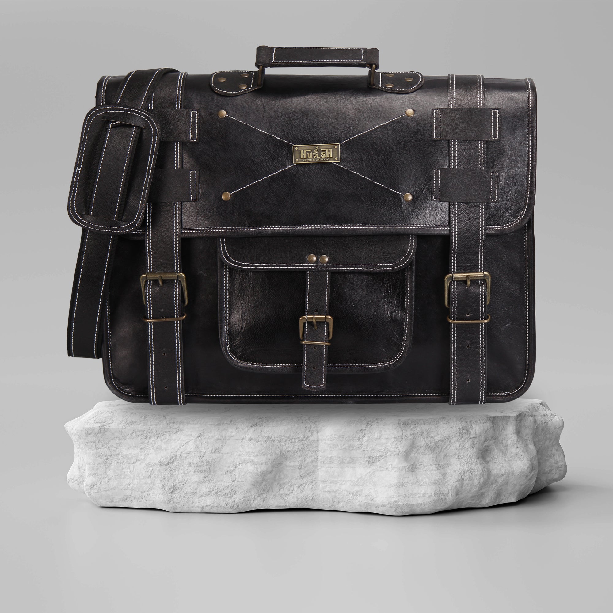 Vintage FDM Black Leather Messenger Bag