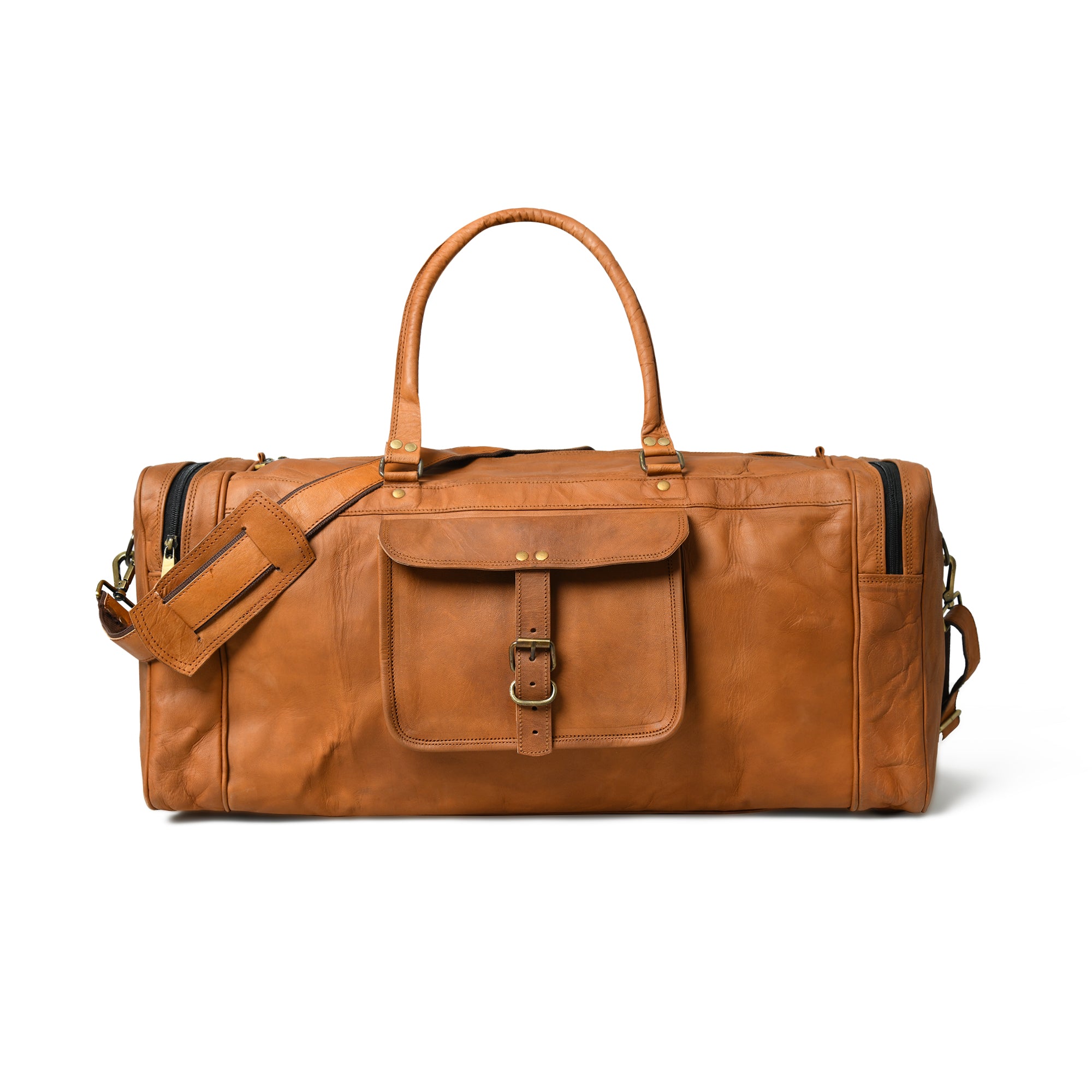 Heritage Dark Brown Leather Buckle-Strap Travel Duffel Bag