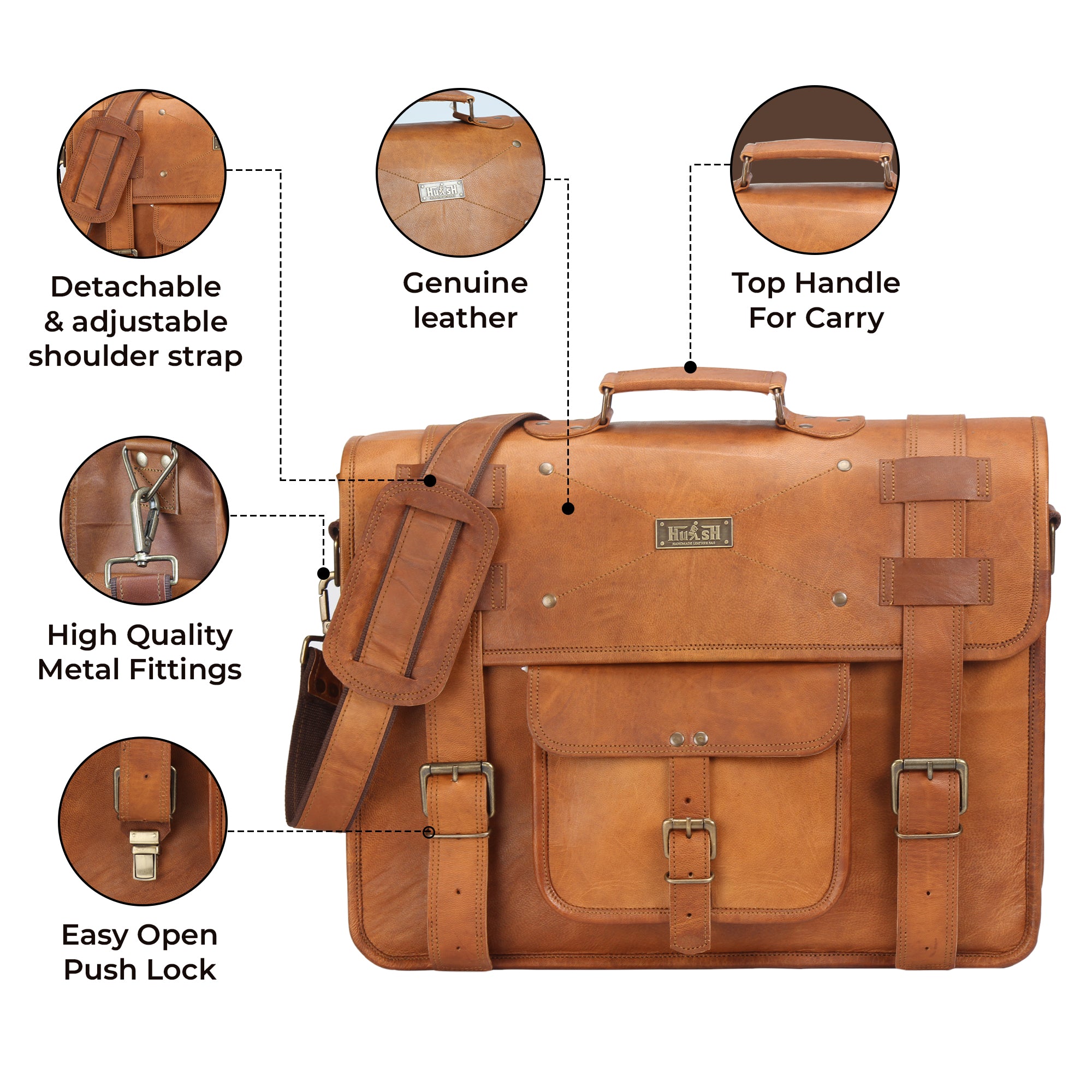 FDM Tan Leather Flap Briefcase