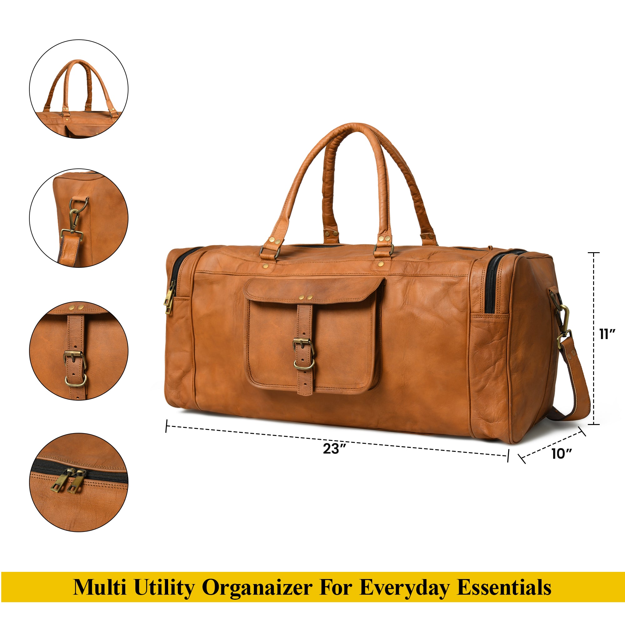 Heritage Dark Brown Leather Buckle-Strap Travel Duffel Bag