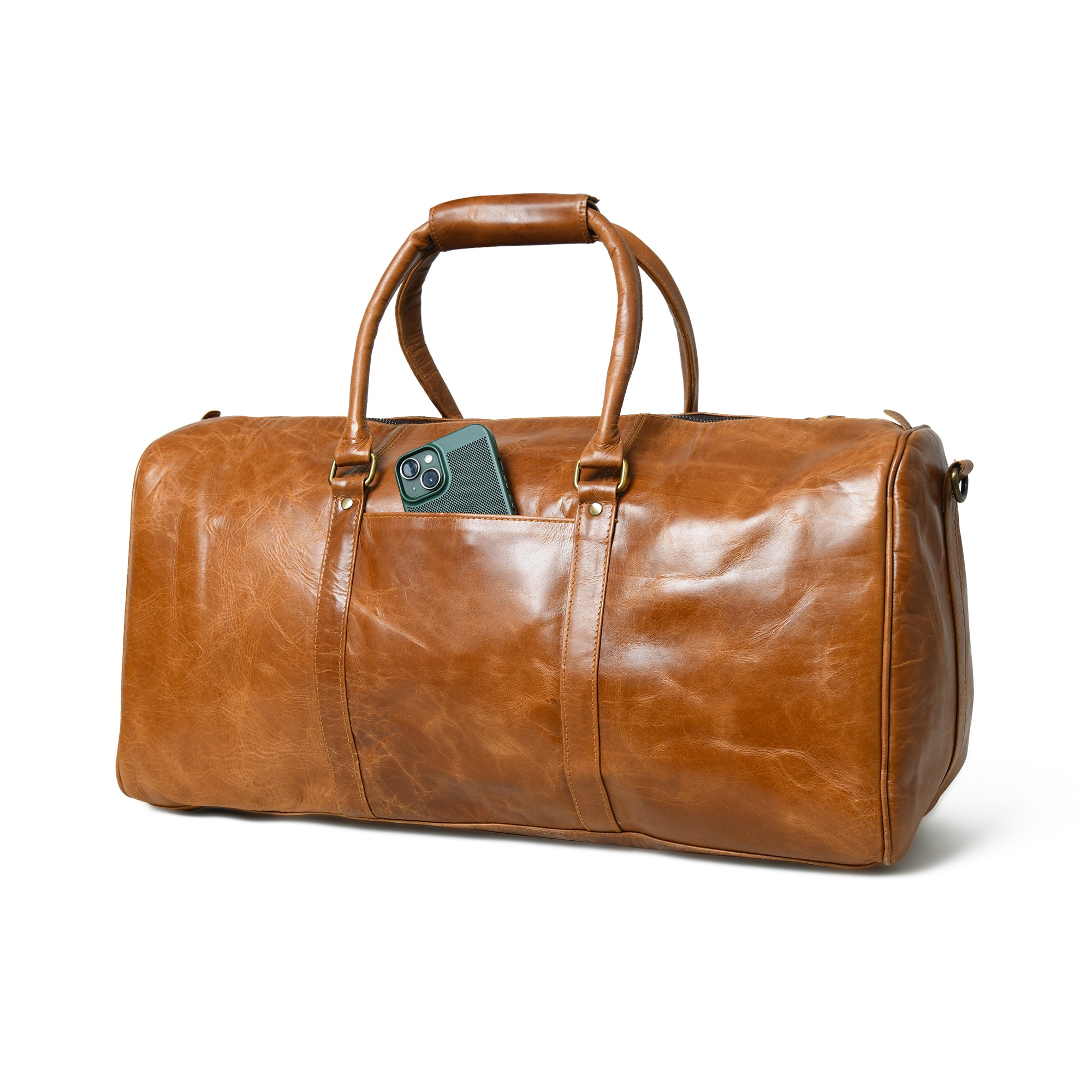 Vintage Tan Leather Weekender Duffel Bag