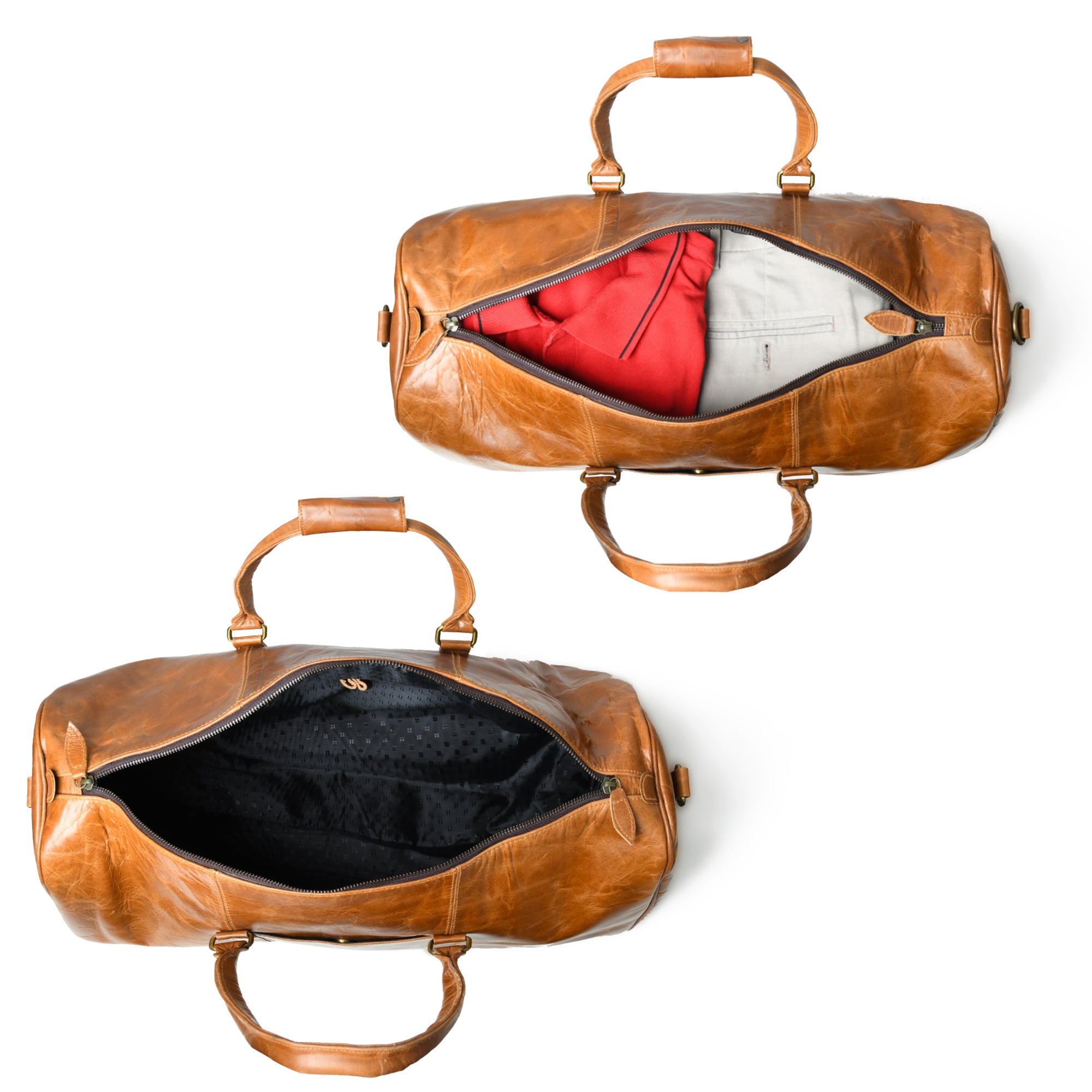 Vintage Tan Leather Weekender Duffel Bag