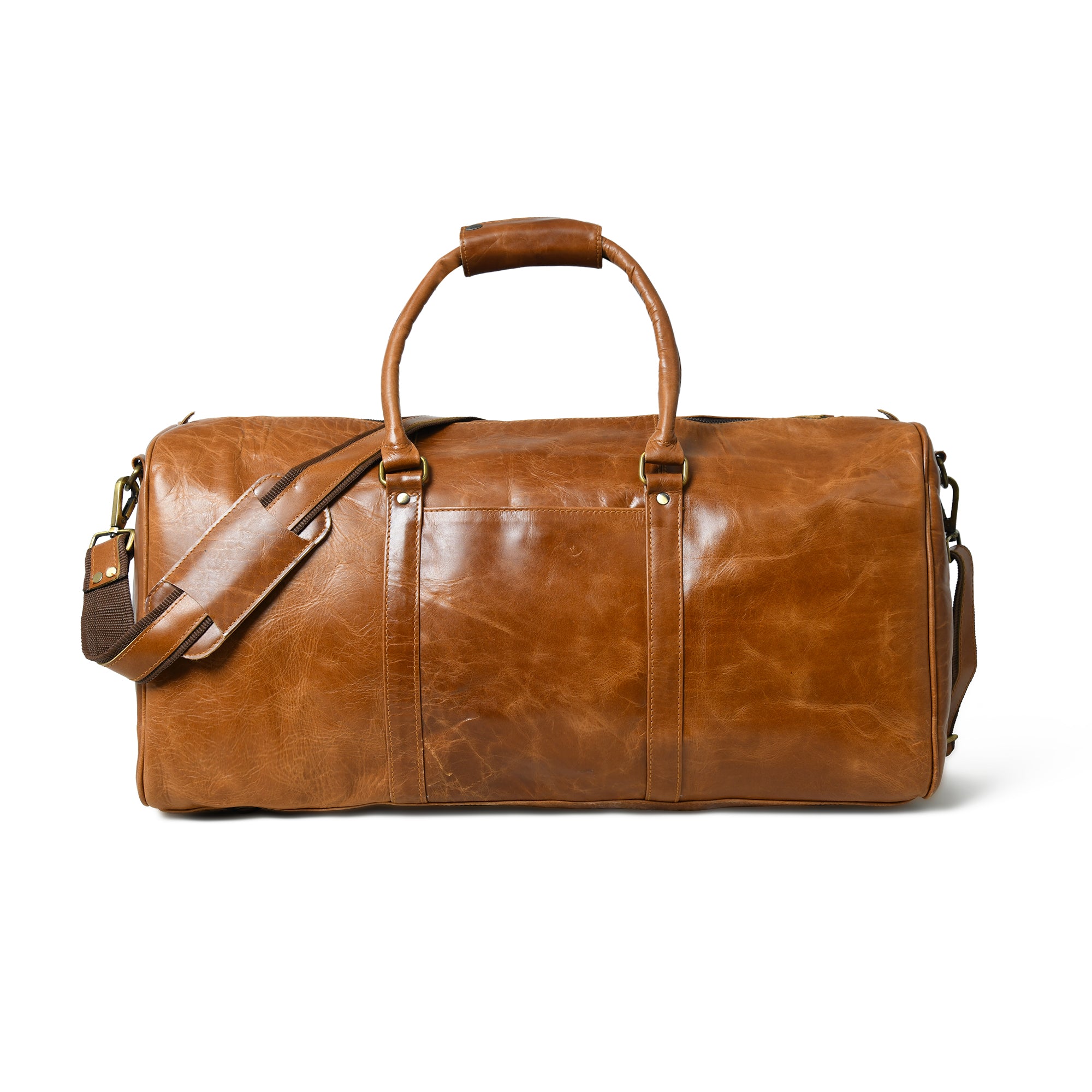 Vintage Tan Leather Weekender Duffel Bag