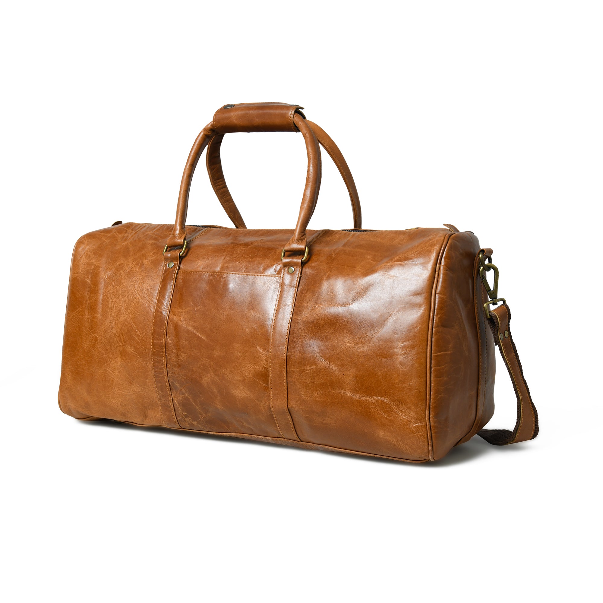 Vintage Tan Leather Weekender Duffel Bag