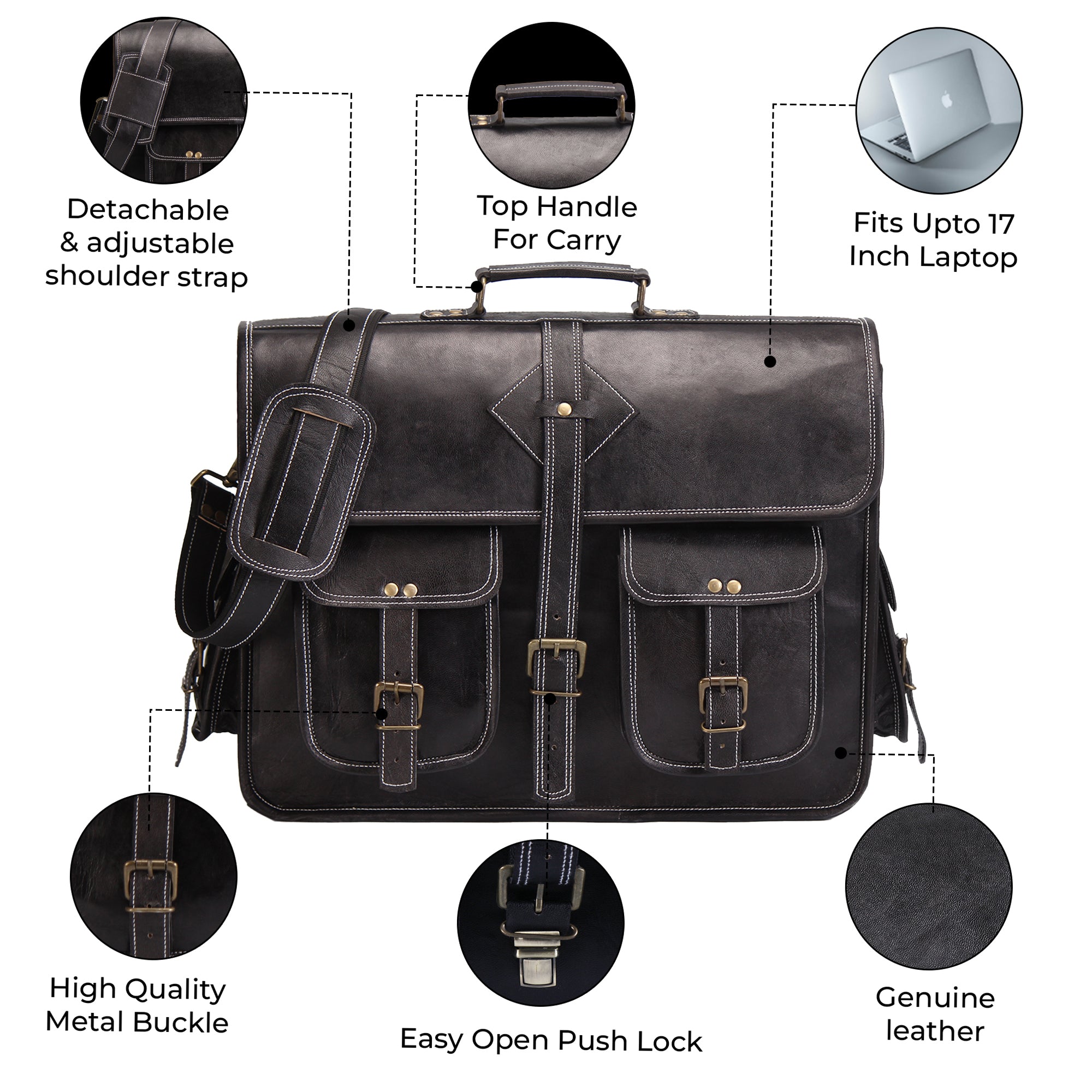 DL Black Leather Messenger Bag