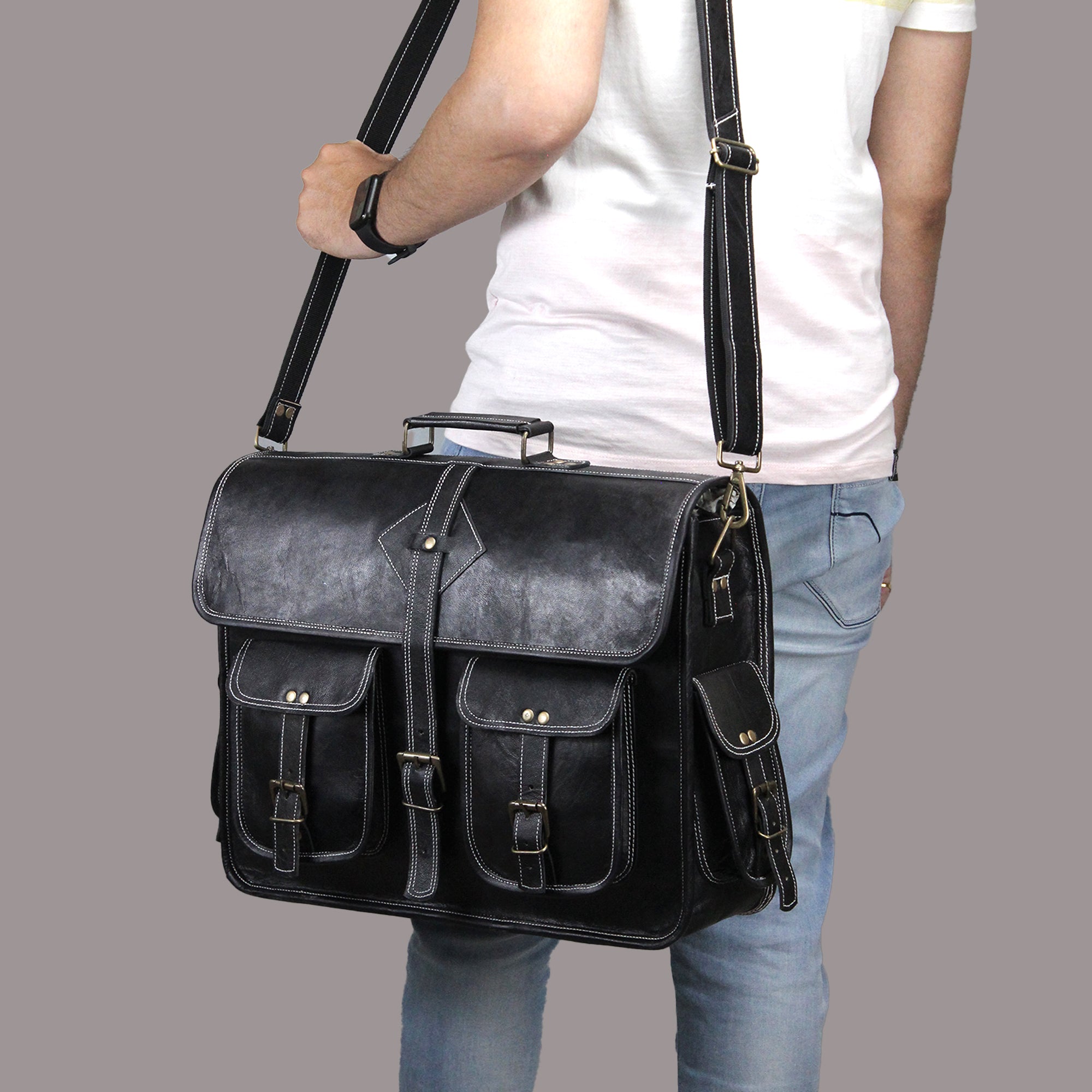 DL Black Leather Messenger Bag